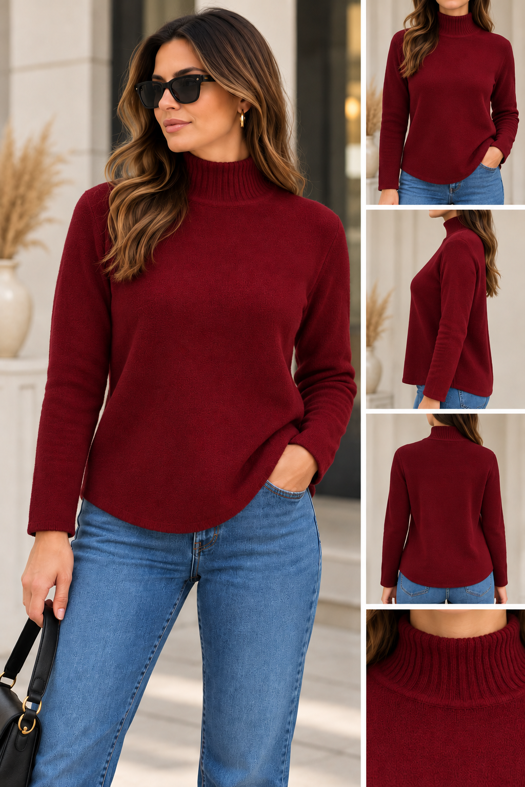 DANITY Damen Strickpullover mit Stehkragen – Made in Italy