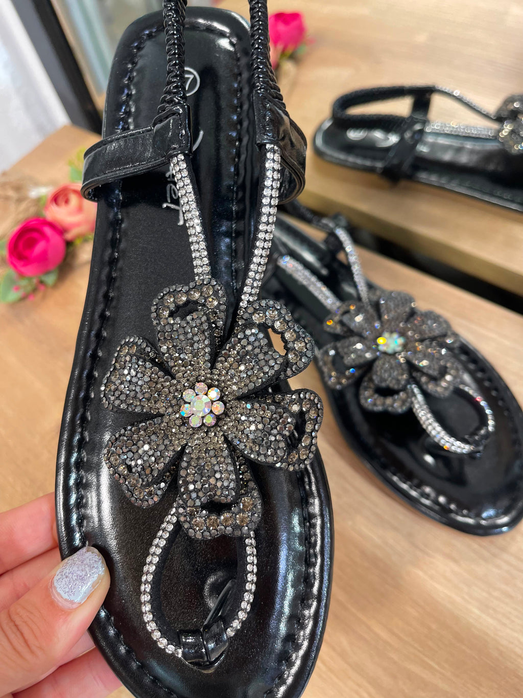 Glitzer Blumen Sandalen