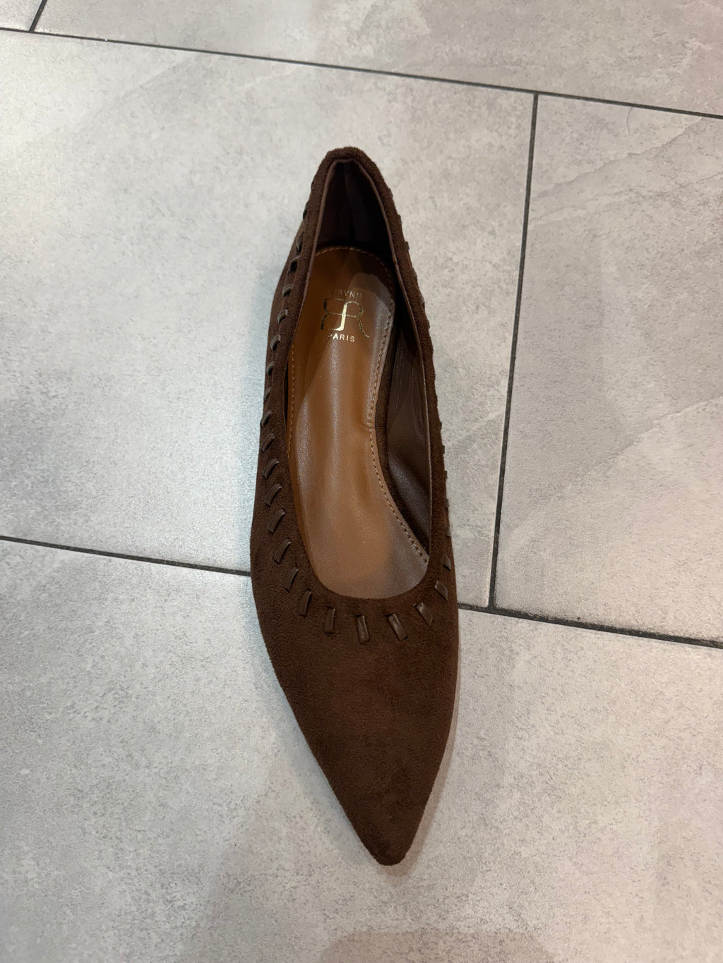 Spitze Damen Ballerinas in Rauleder-Optik mit Flechtdetail