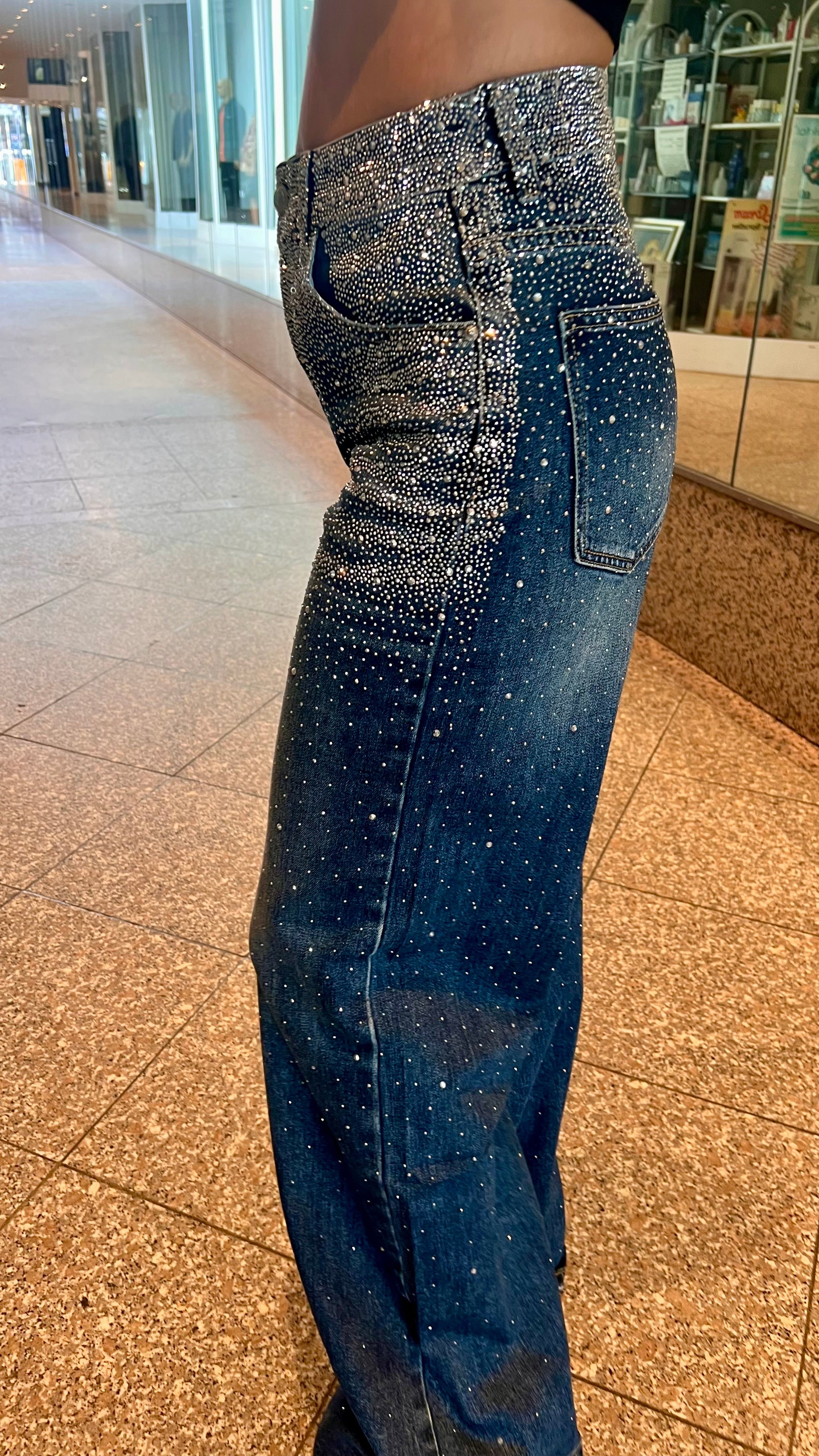 Baggy Style Danity Glitzer Jeans – Wide Leg – Strass Glitter – Sparkly Jeans