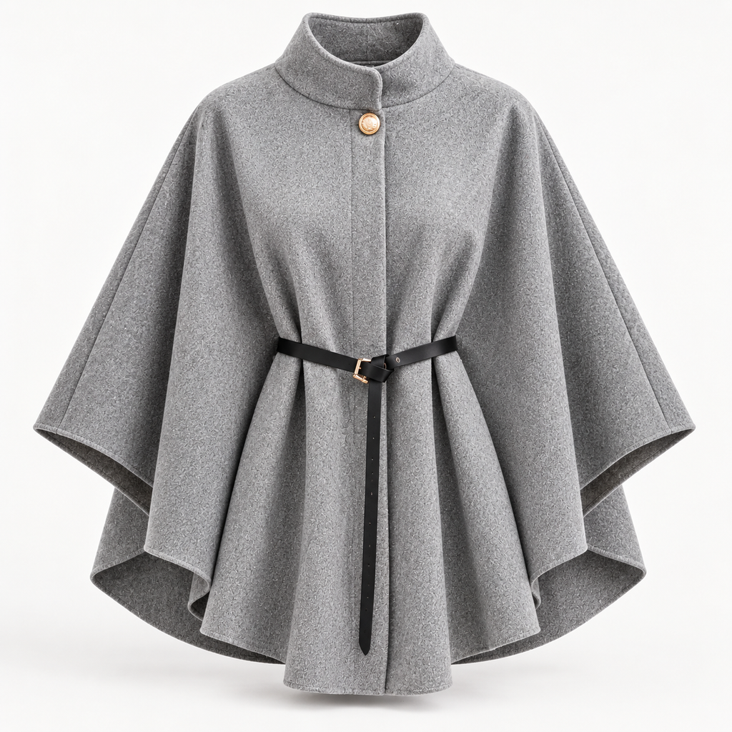 Eleganter Poncho-Mantel mit Stehkragen & Gürtel