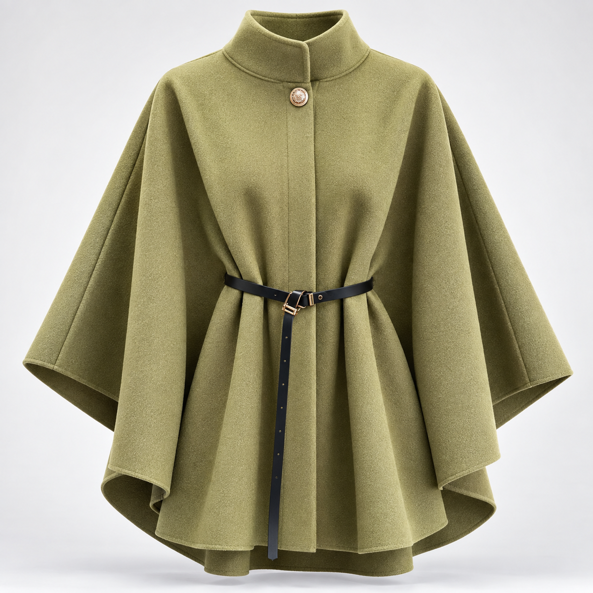 Eleganter Poncho-Mantel mit Stehkragen & Gürtel