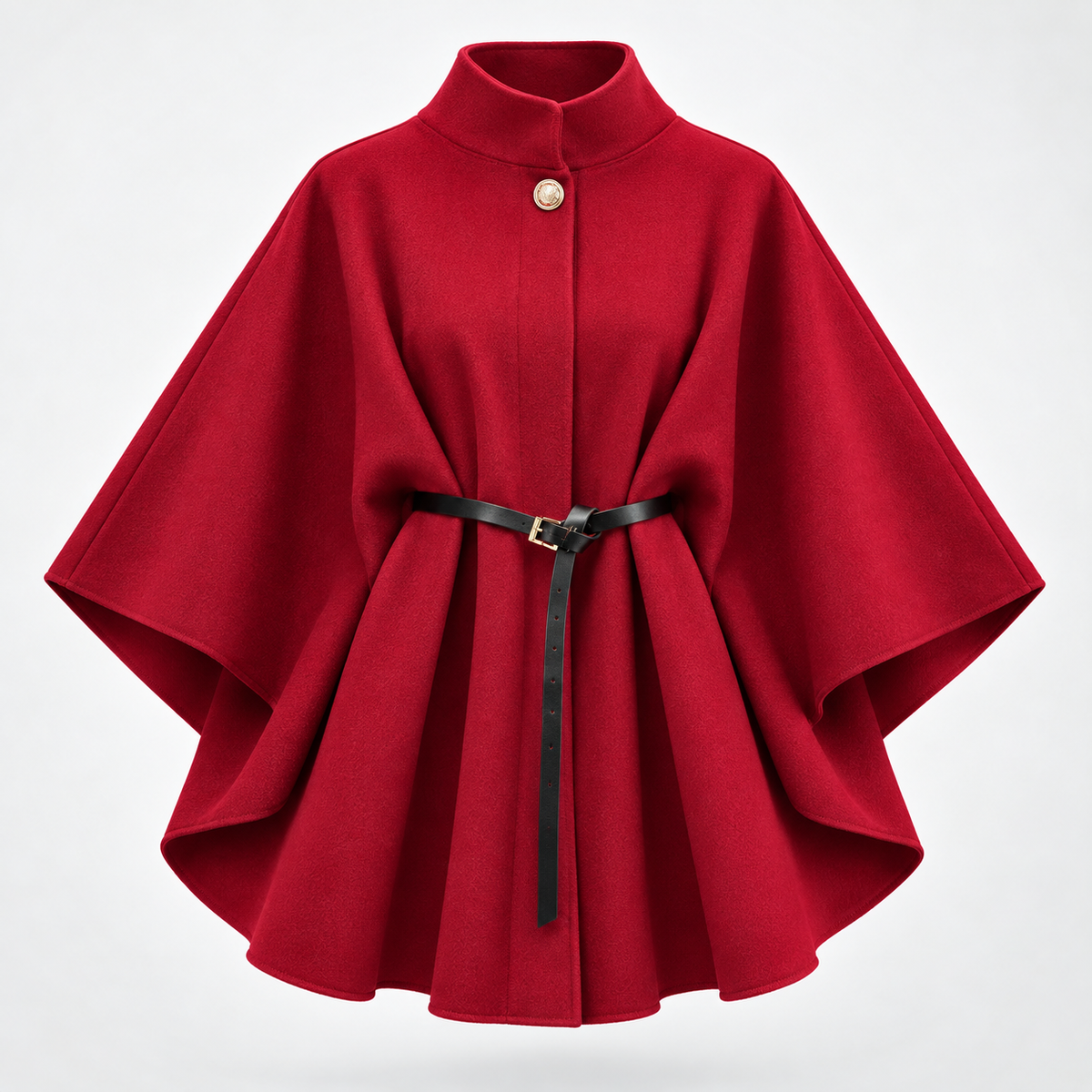 Eleganter Poncho-Mantel mit Stehkragen & Gürtel
