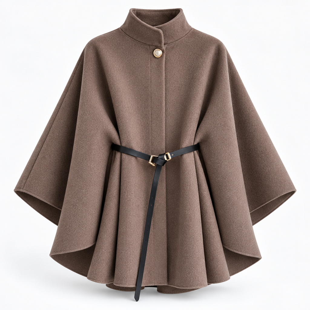 Eleganter Poncho-Mantel mit Stehkragen & Gürtel