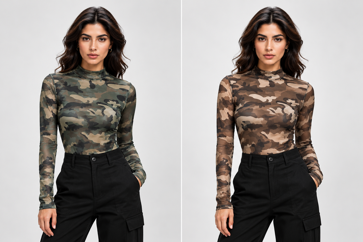 Mesh Longsleeve Camouflage mit Rollkragen