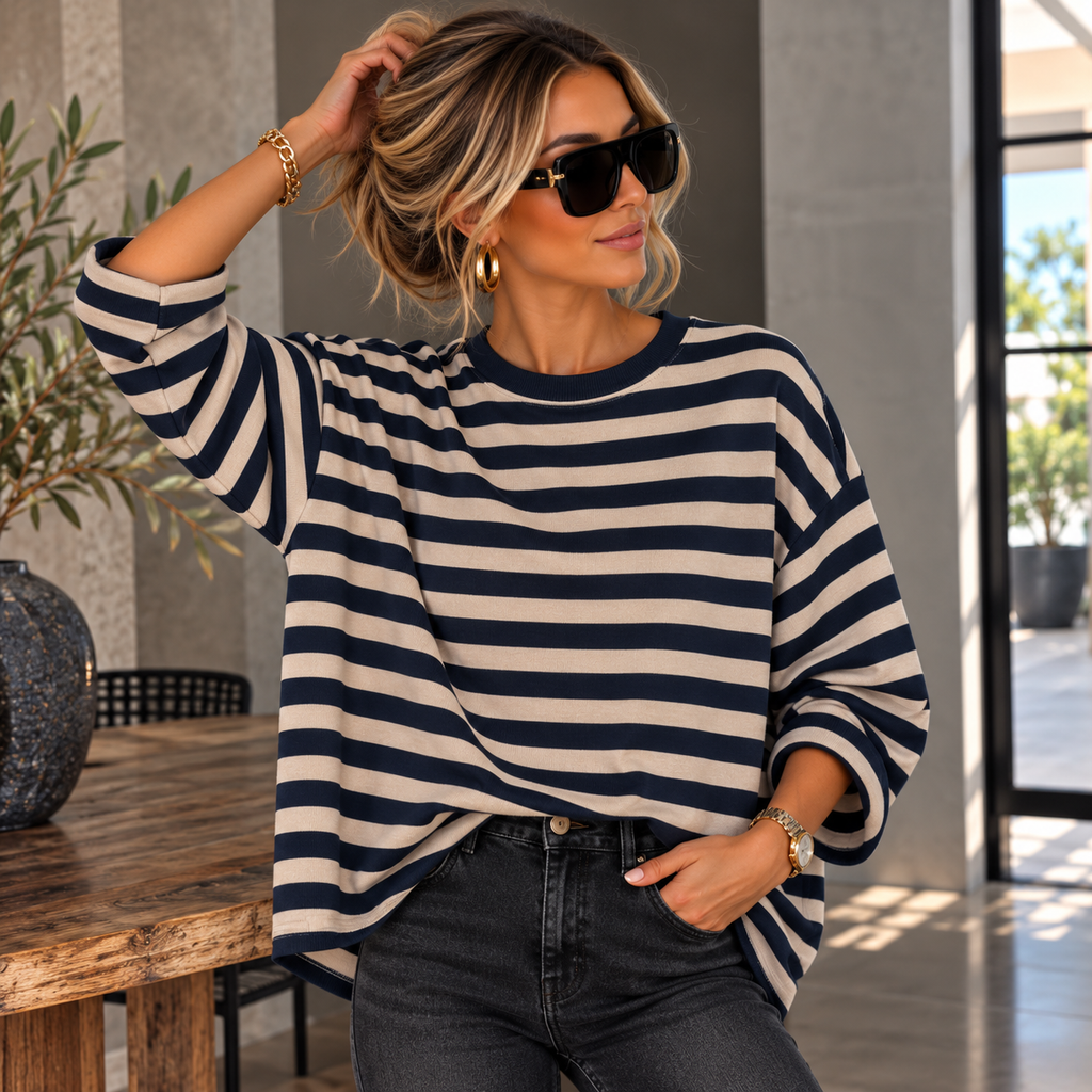 Gestreifter Feinstrickpullover – Oversize
