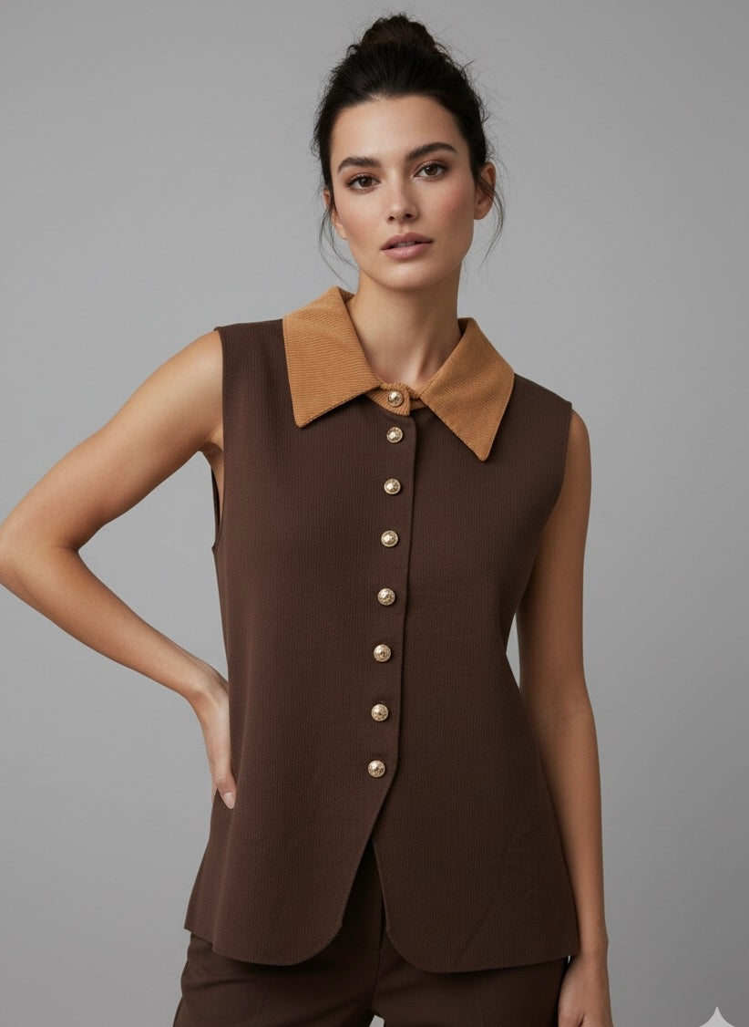 FEINSTRICK ÄRMELLOSE BLUSE