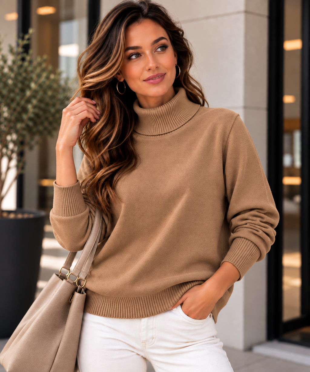 Rollkragenpullover in Feinstrick