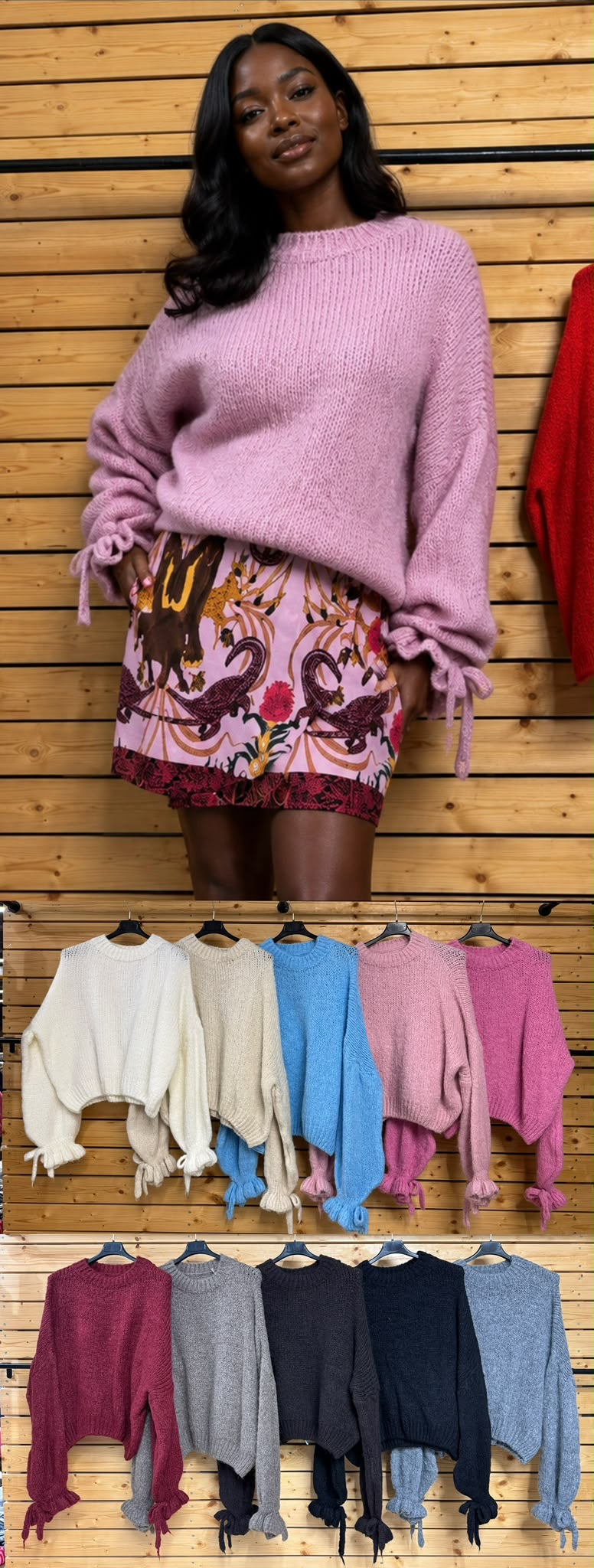 Nora Cropped-Strickpullover mit Bindedetails an den Ärmeln