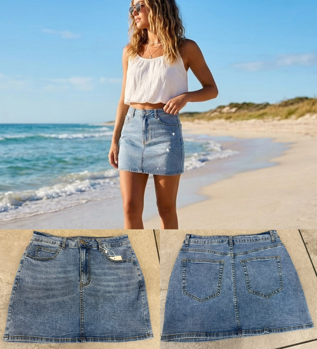 Mini Jeans Rock mit Glitzersteine
