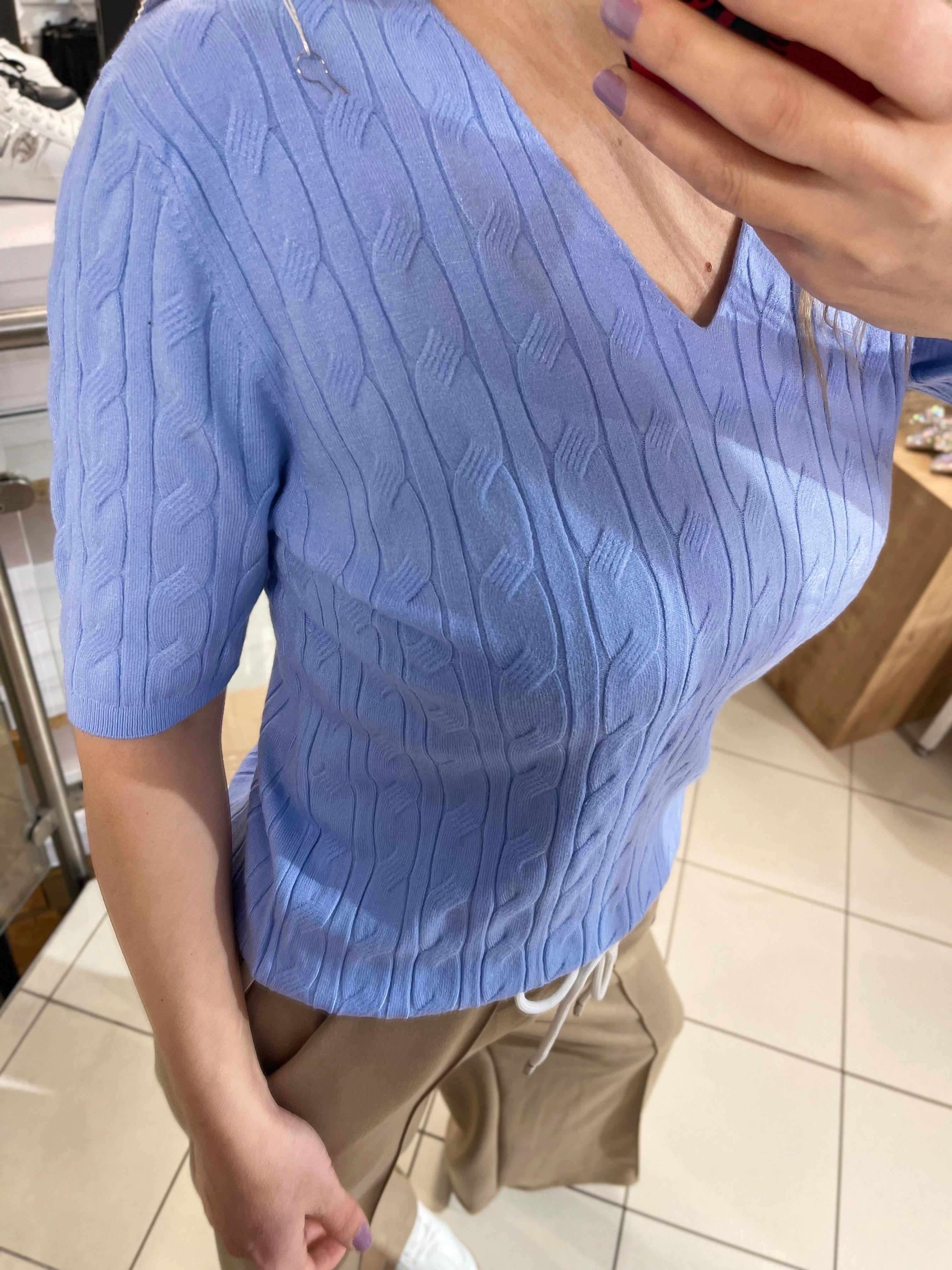 CAMISA DE PUNTO TRENZADO DE MANGA CORTA