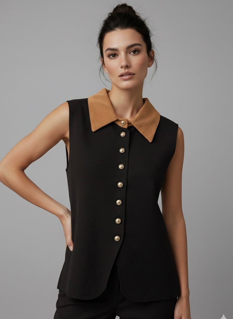 FEINSTRICK ÄRMELLOSE BLUSE