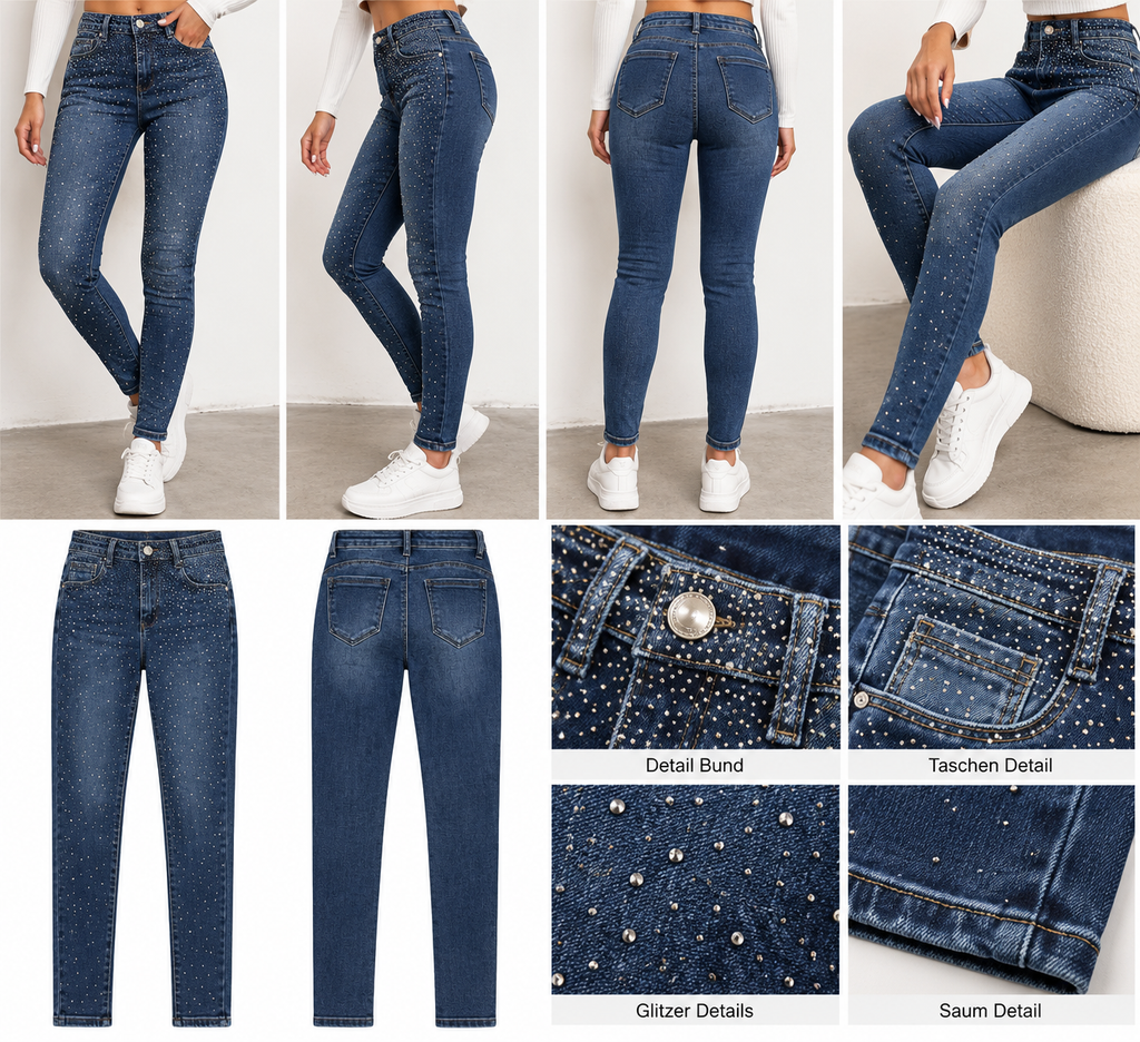 Skinny Jeans mit Strass-Details – Dunkelblau