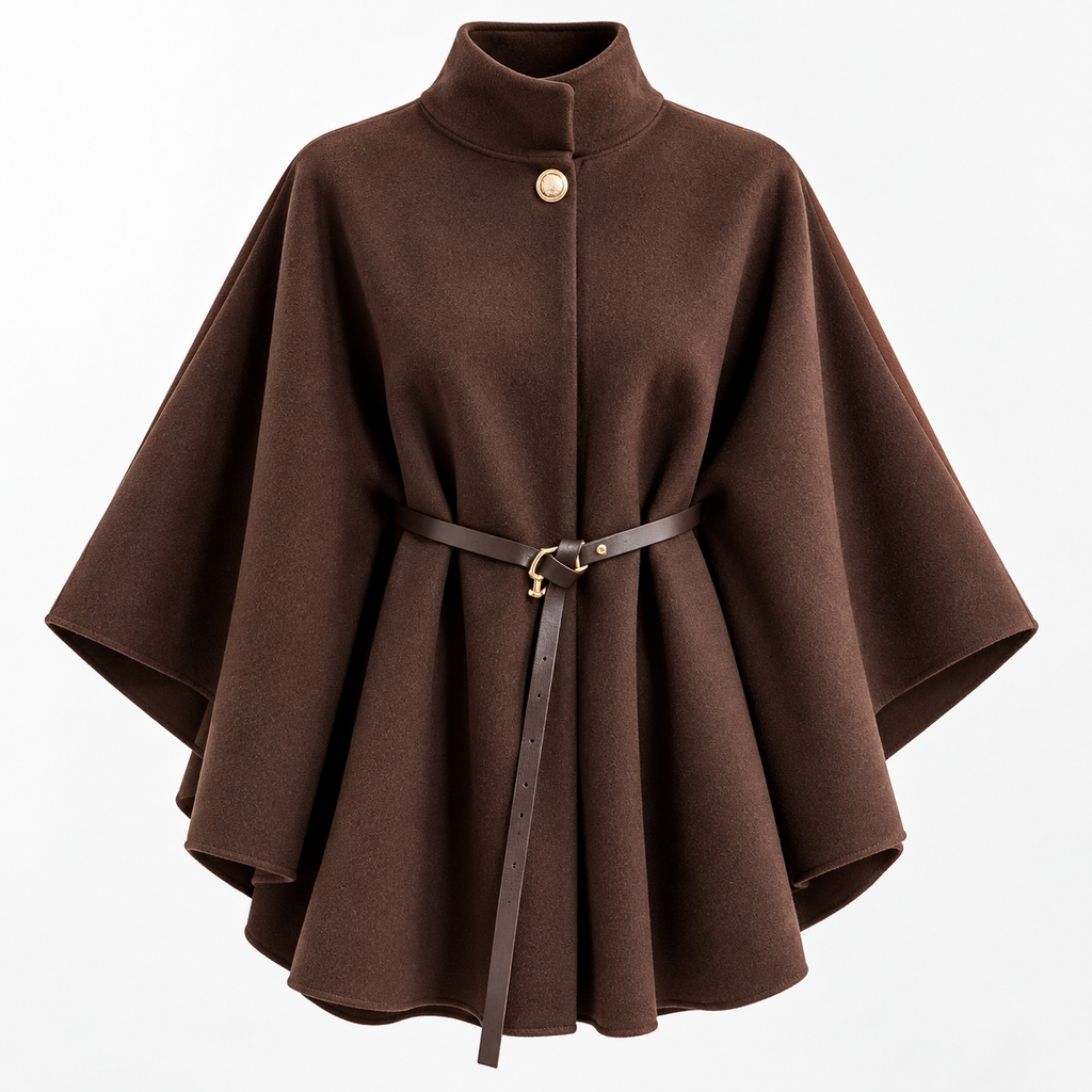 Eleganter Poncho-Mantel mit Stehkragen & Gürtel