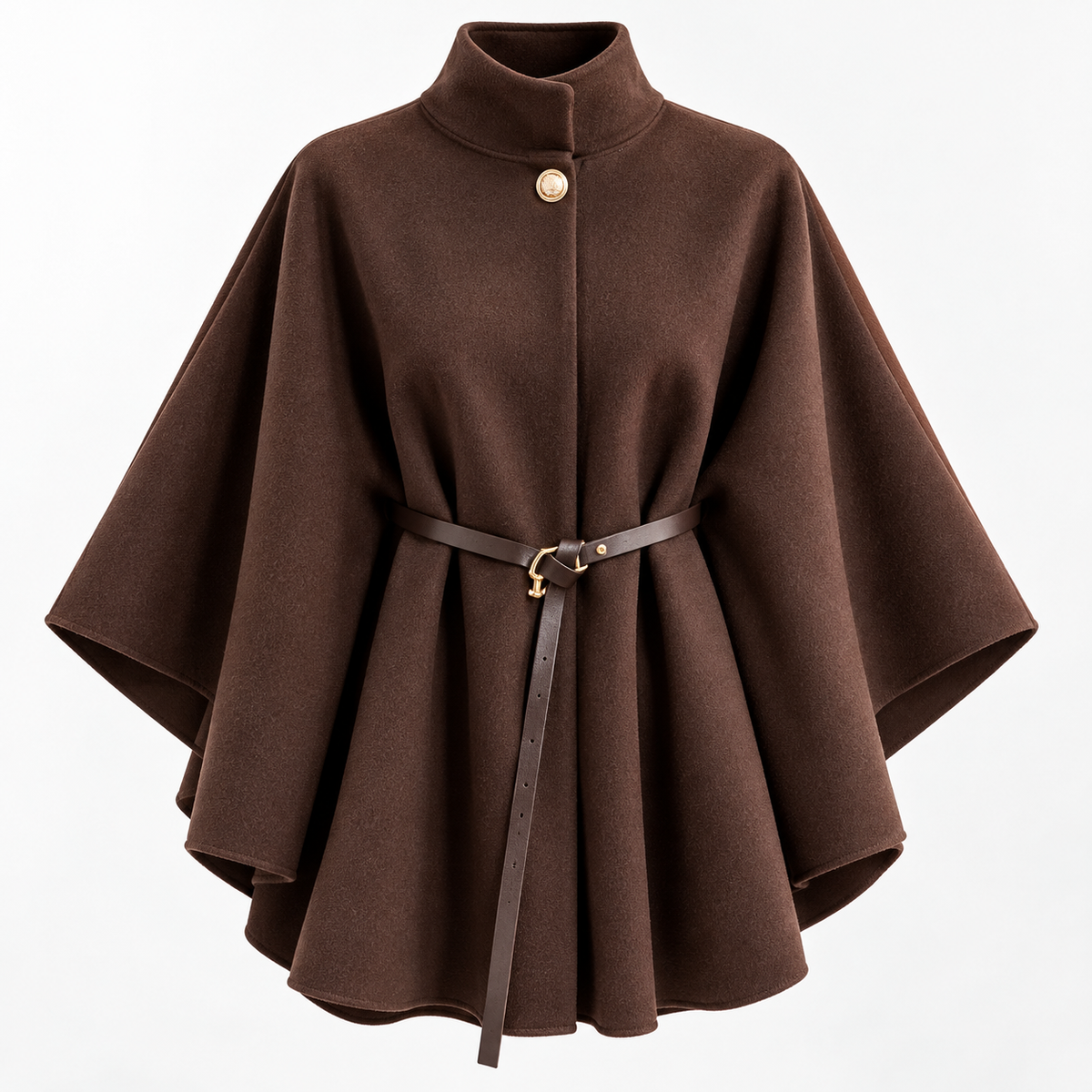 Eleganter Poncho-Mantel mit Stehkragen & Gürtel
