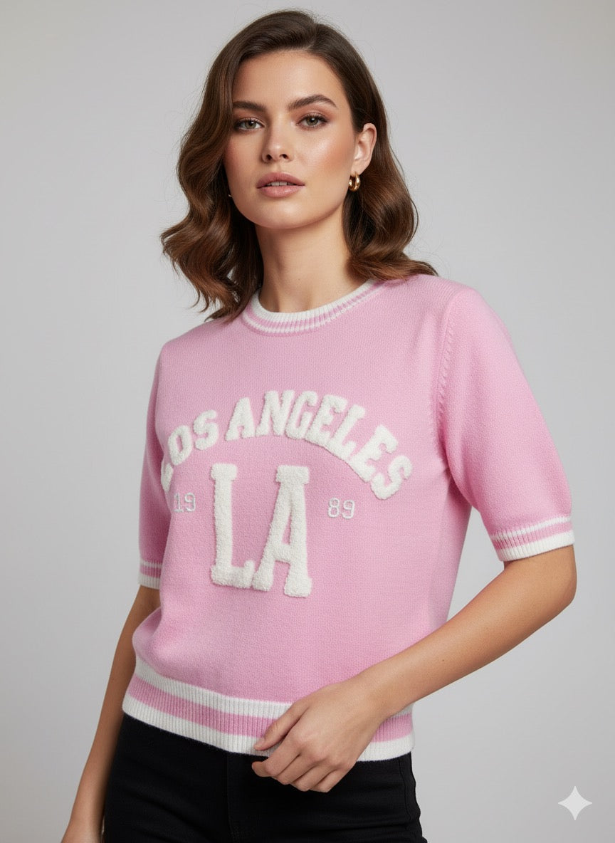 HALBARMPULLI ROSA AUS FEINSTRICK