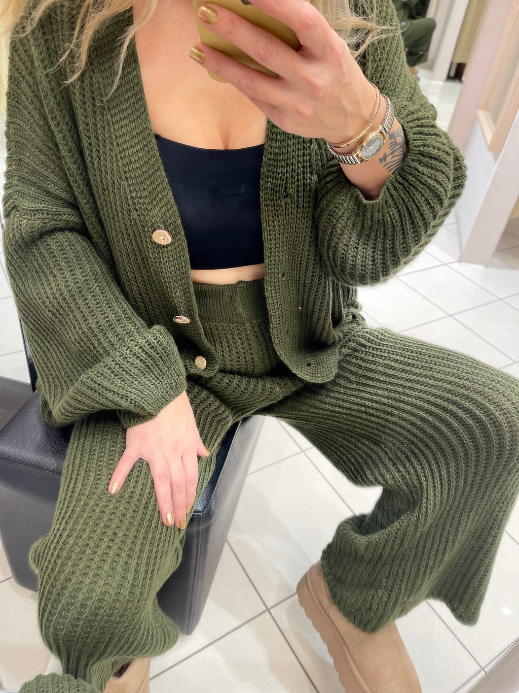 STRICK-ZWEITEILER IN Khaki