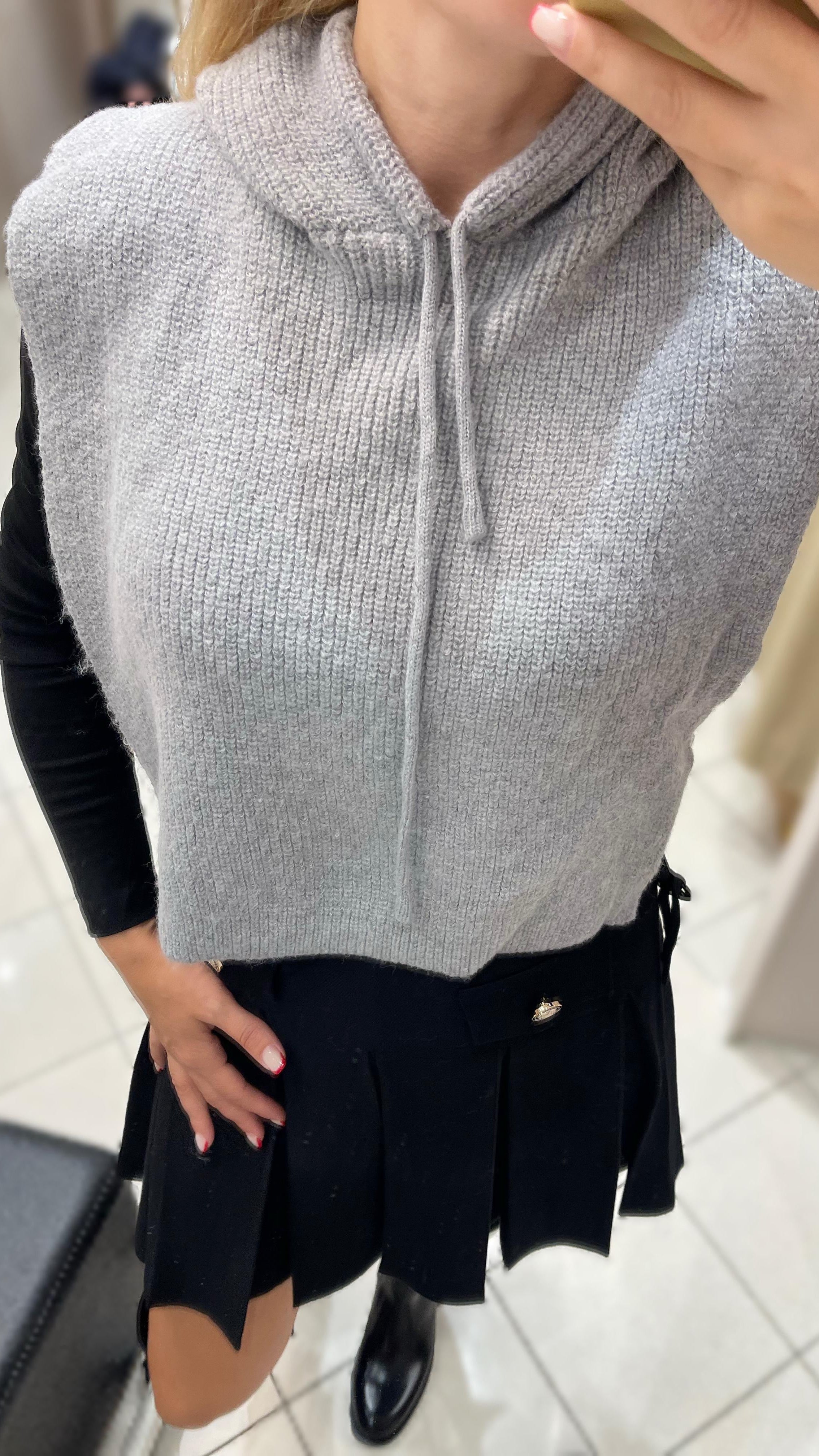 STRICK HOODIE SCHAL – GRAU