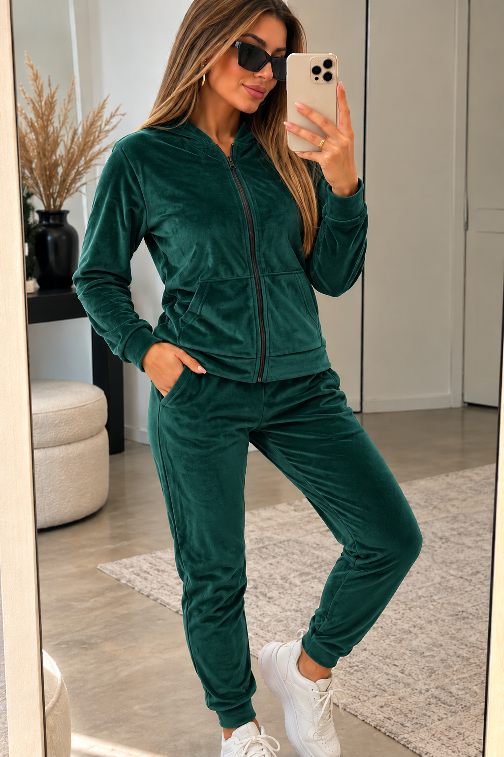 Damen Velours Jogginganzug mit Kapuze