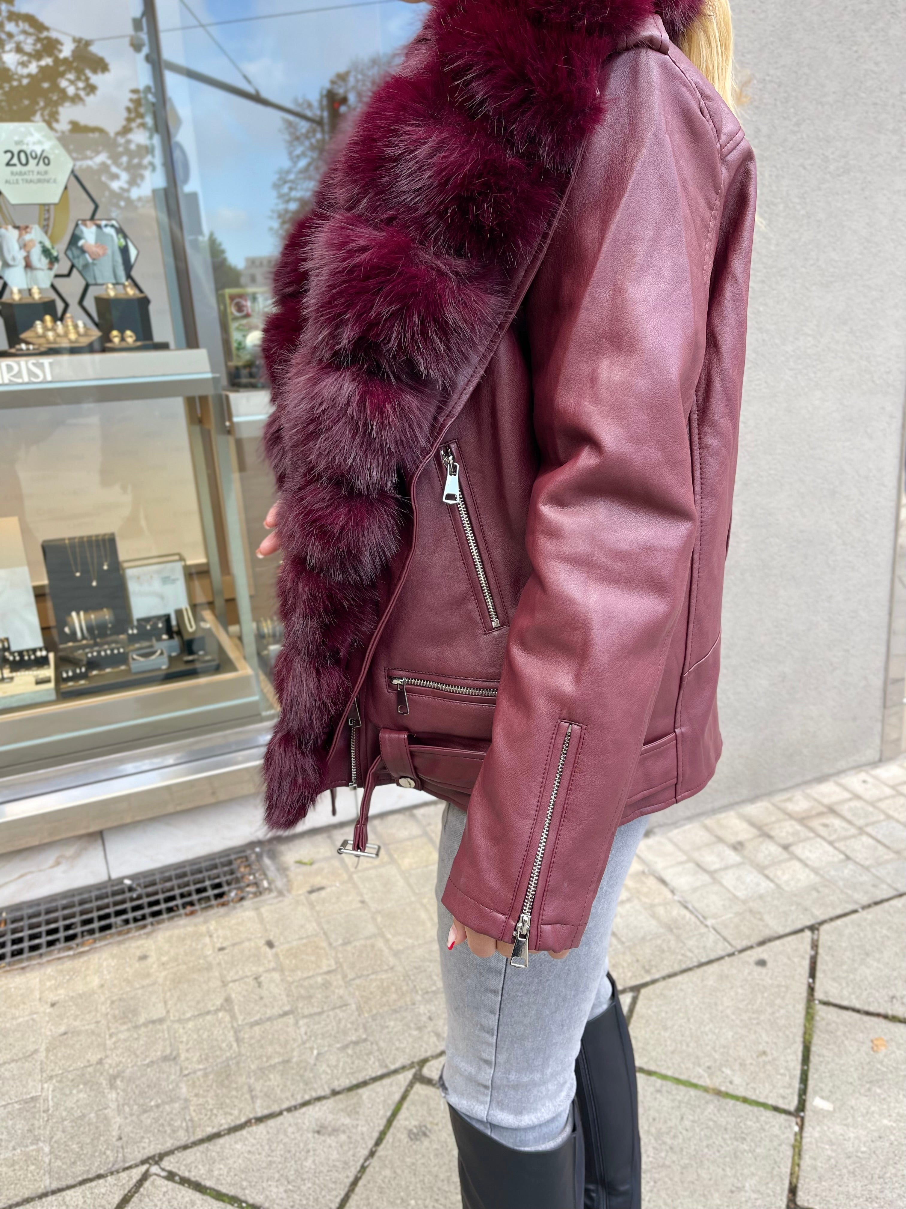 GEFÜTTERTE LEDERJACKE  MIT FELL Bordeaux