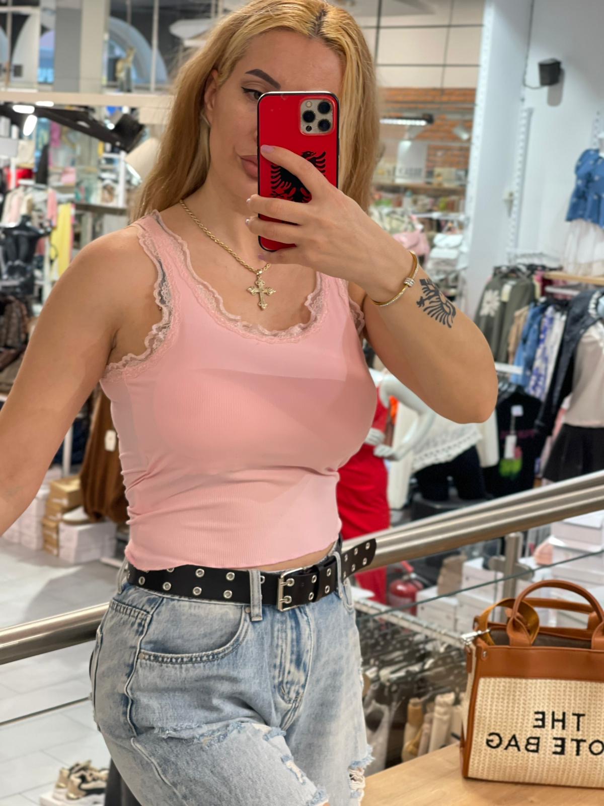 Push-Up Ripp-Top aus Baumwolle mit Spitze