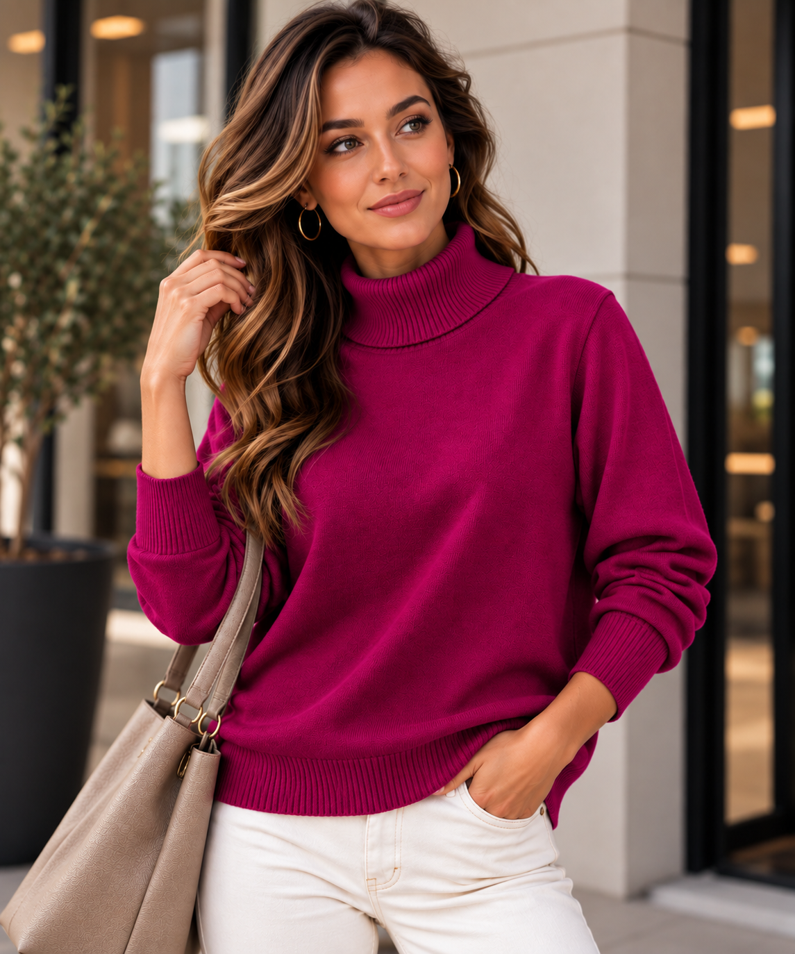 Rollkragenpullover in Feinstrick