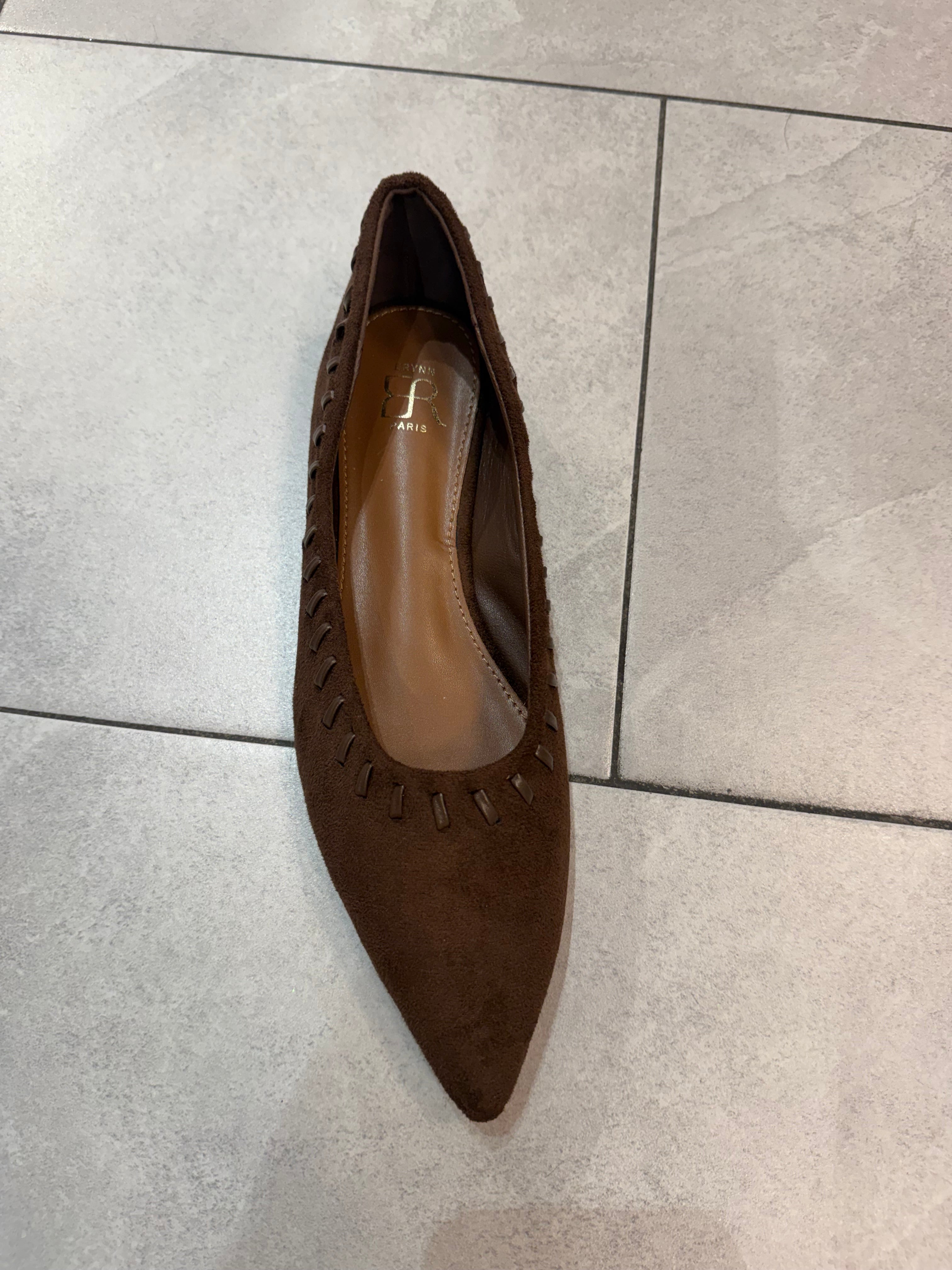 Spitze Damen Ballerinas in Rauleder-Optik mit Flechtdetail