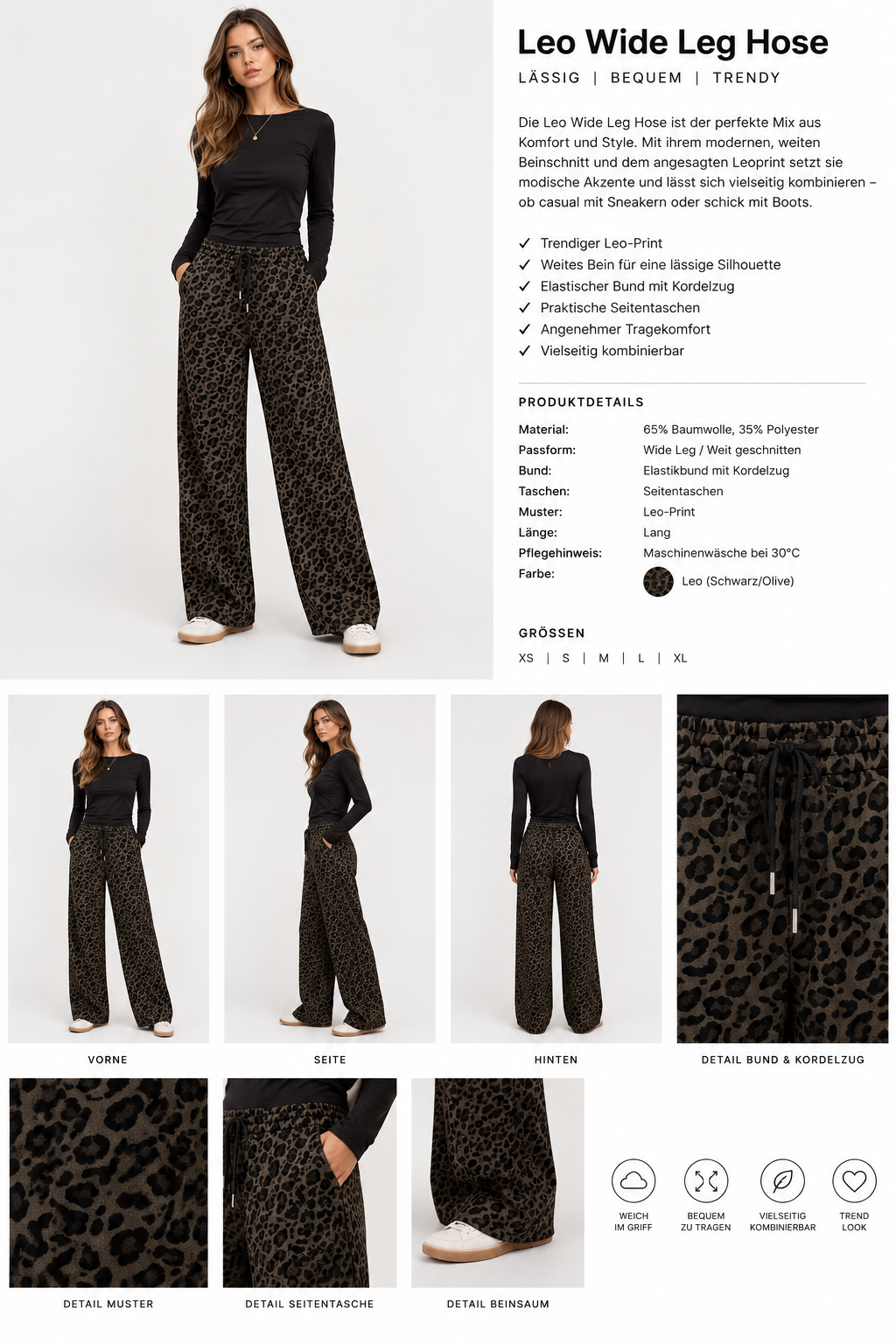 Damen - Hose im Leoparden-Look mit Kordelzug