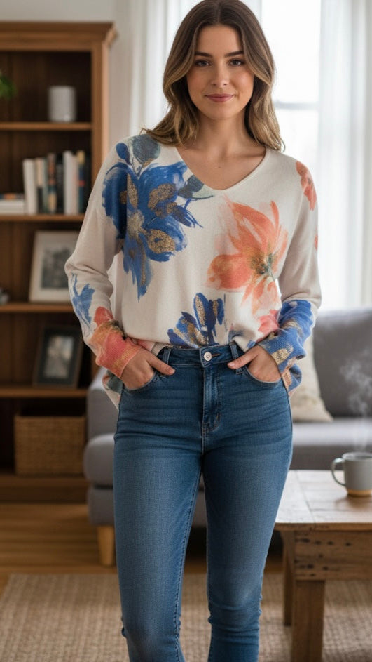 BLUMEN MUSTER PULLOVER