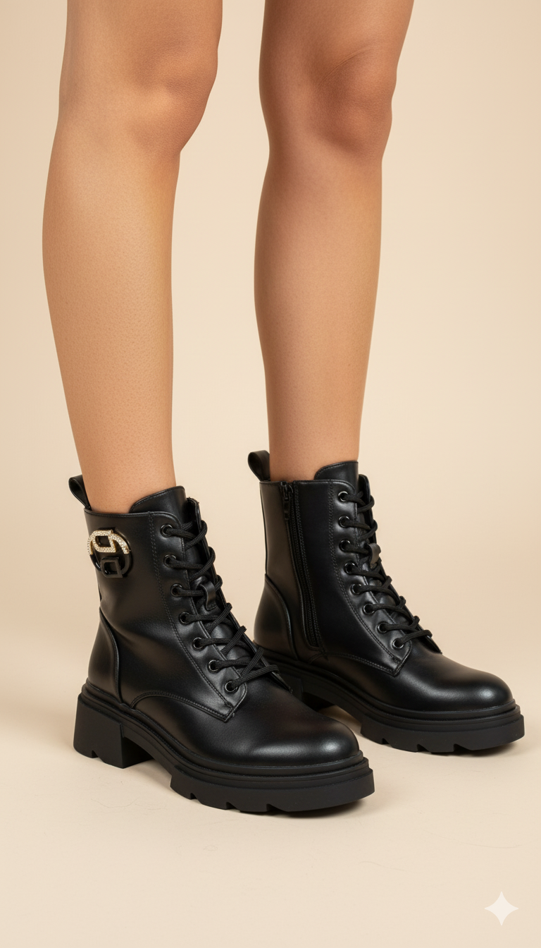 STIEFEL MIT BROSCHE IN SCHWARZ