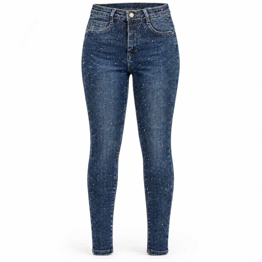 Skinny Jeans mit Strass-Details – Dunkelblau