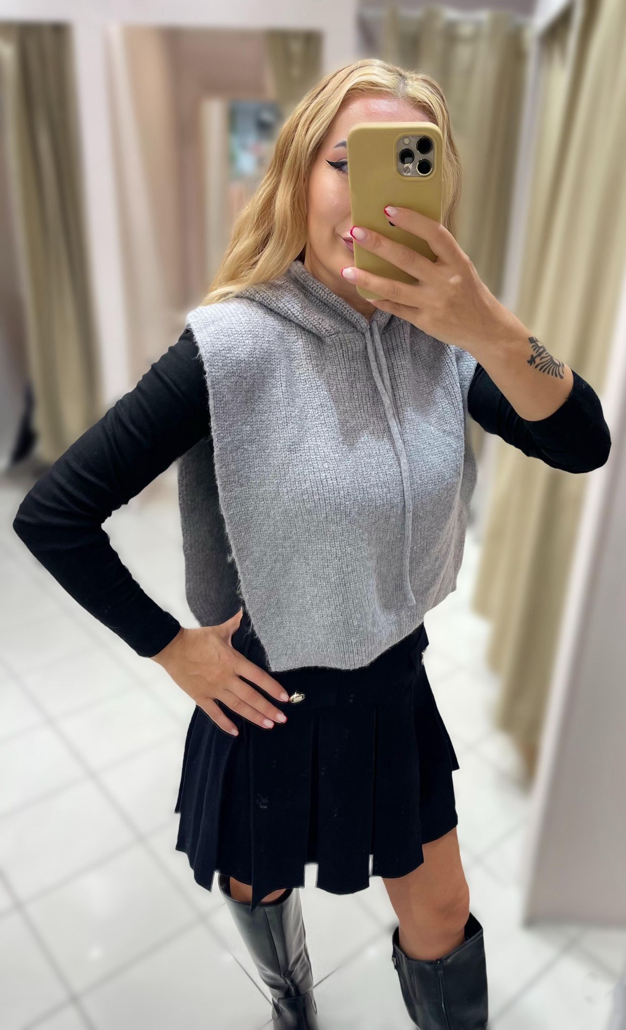 STRICK HOODIE SCHAL – GRAU