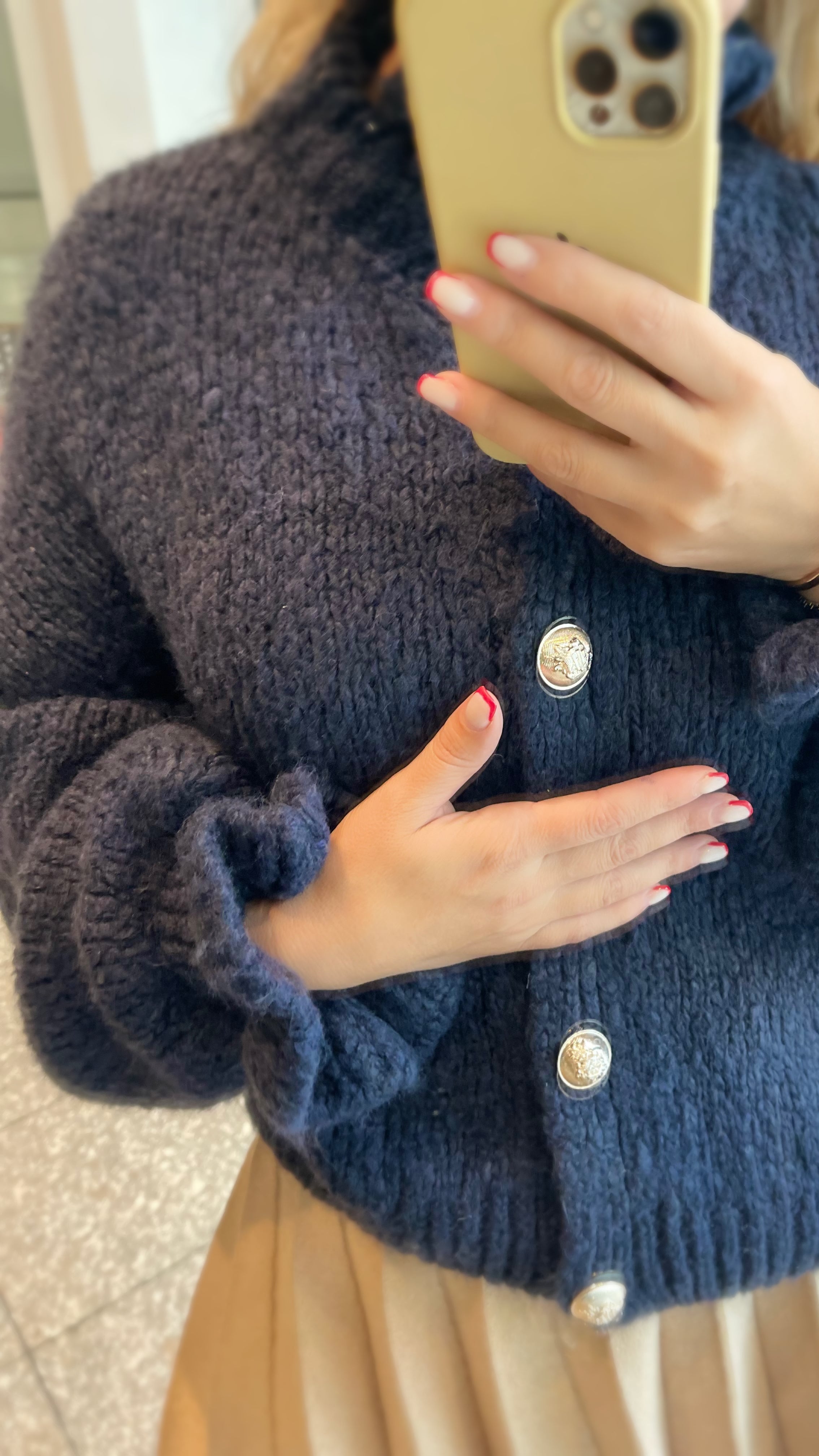 OVERSIZE-CARDIGAN MIT RÜSCHEN & DESIGN-KNÖPFEN NAVY