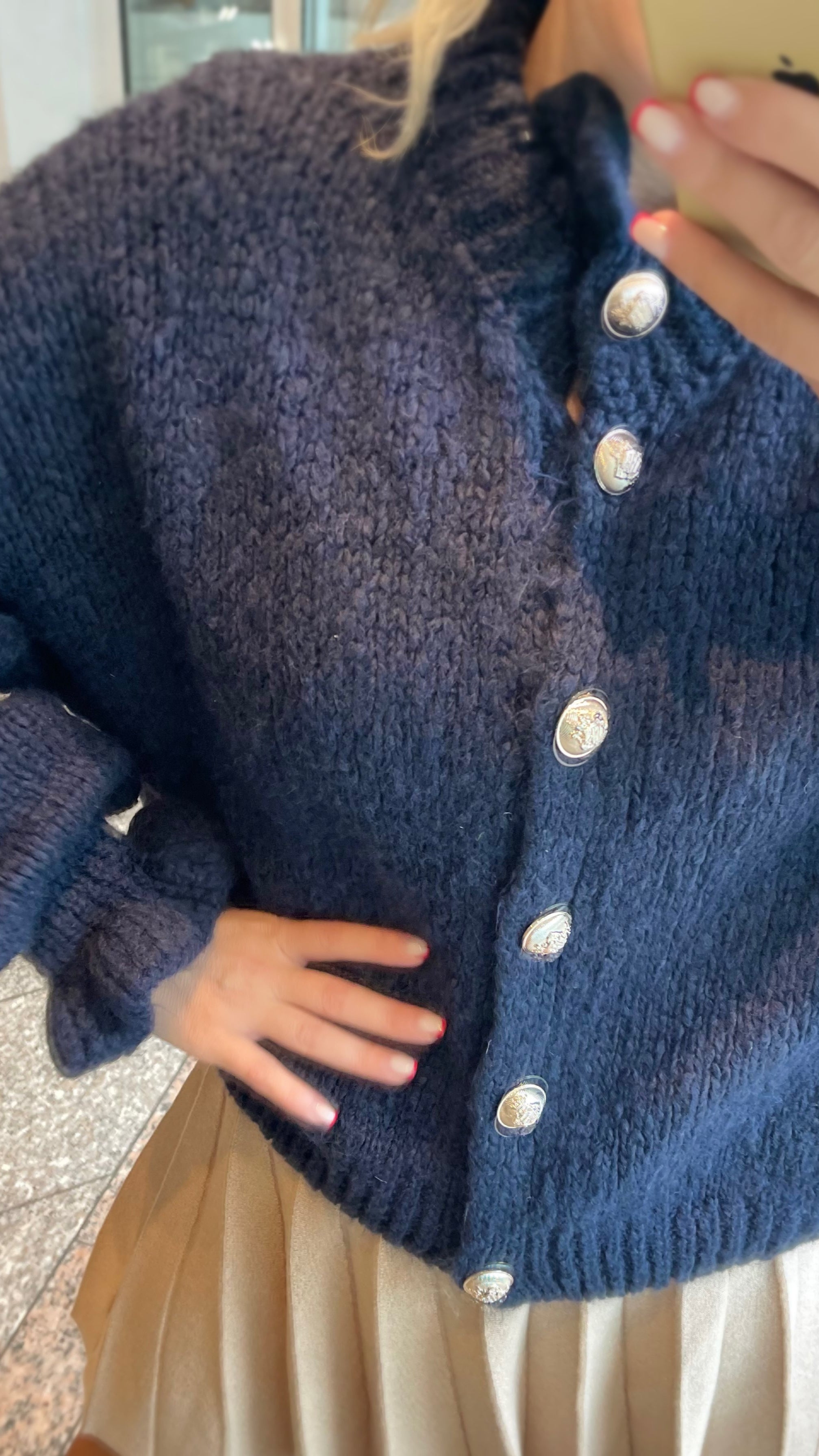 OVERSIZE-CARDIGAN MIT RÜSCHEN & DESIGN-KNÖPFEN NAVY