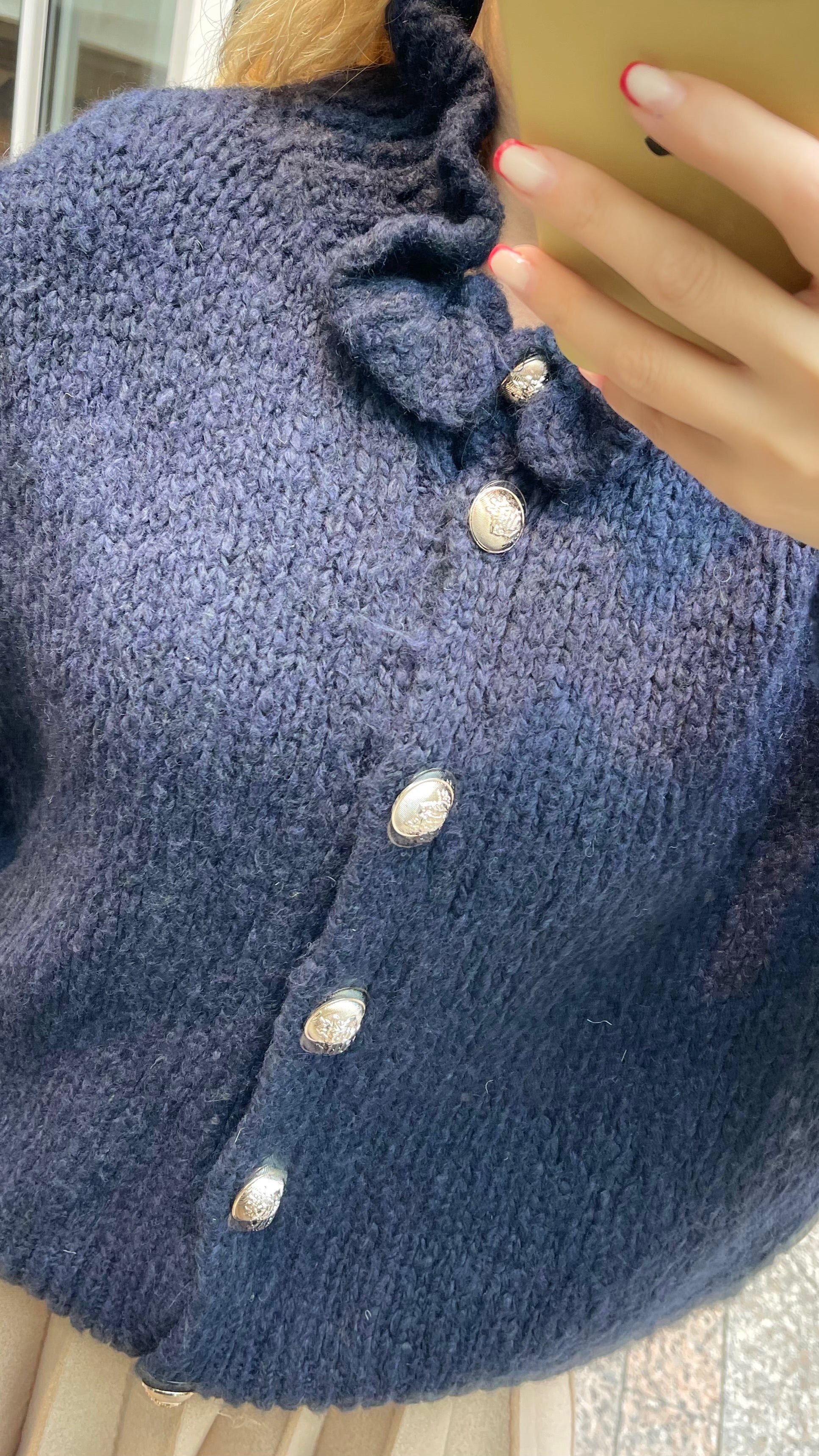 OVERSIZE-CARDIGAN MIT RÜSCHEN & DESIGN-KNÖPFEN NAVY