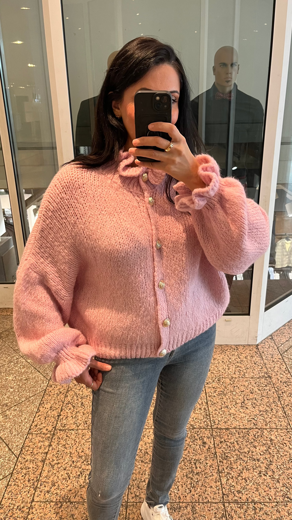OVERSIZE-CARDIGAN MIT RÜSCHEN & DESIGN-KNÖPFEN BABYROSA
