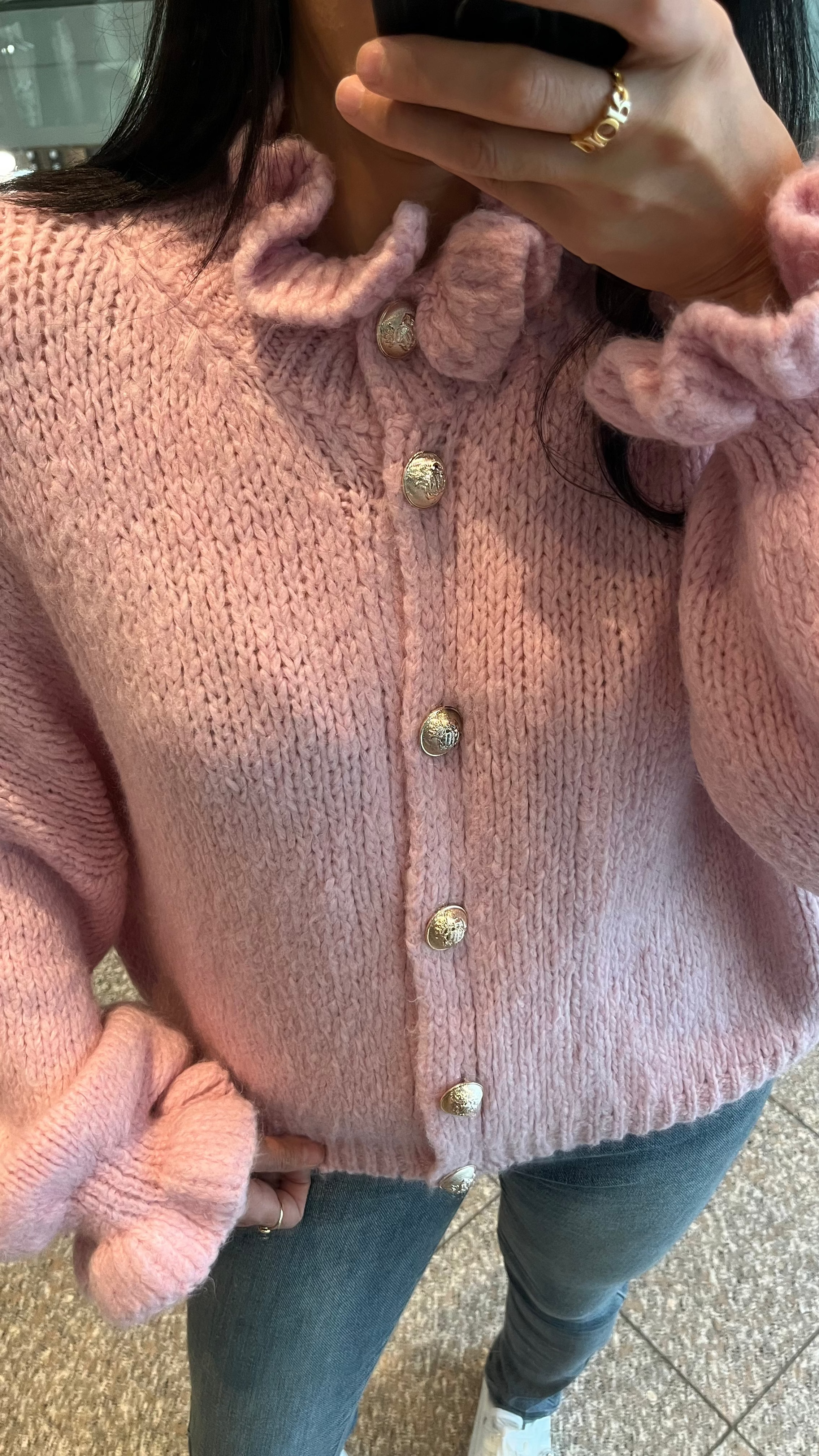 OVERSIZE-CARDIGAN MIT RÜSCHEN & DESIGN-KNÖPFEN BABYROSA
