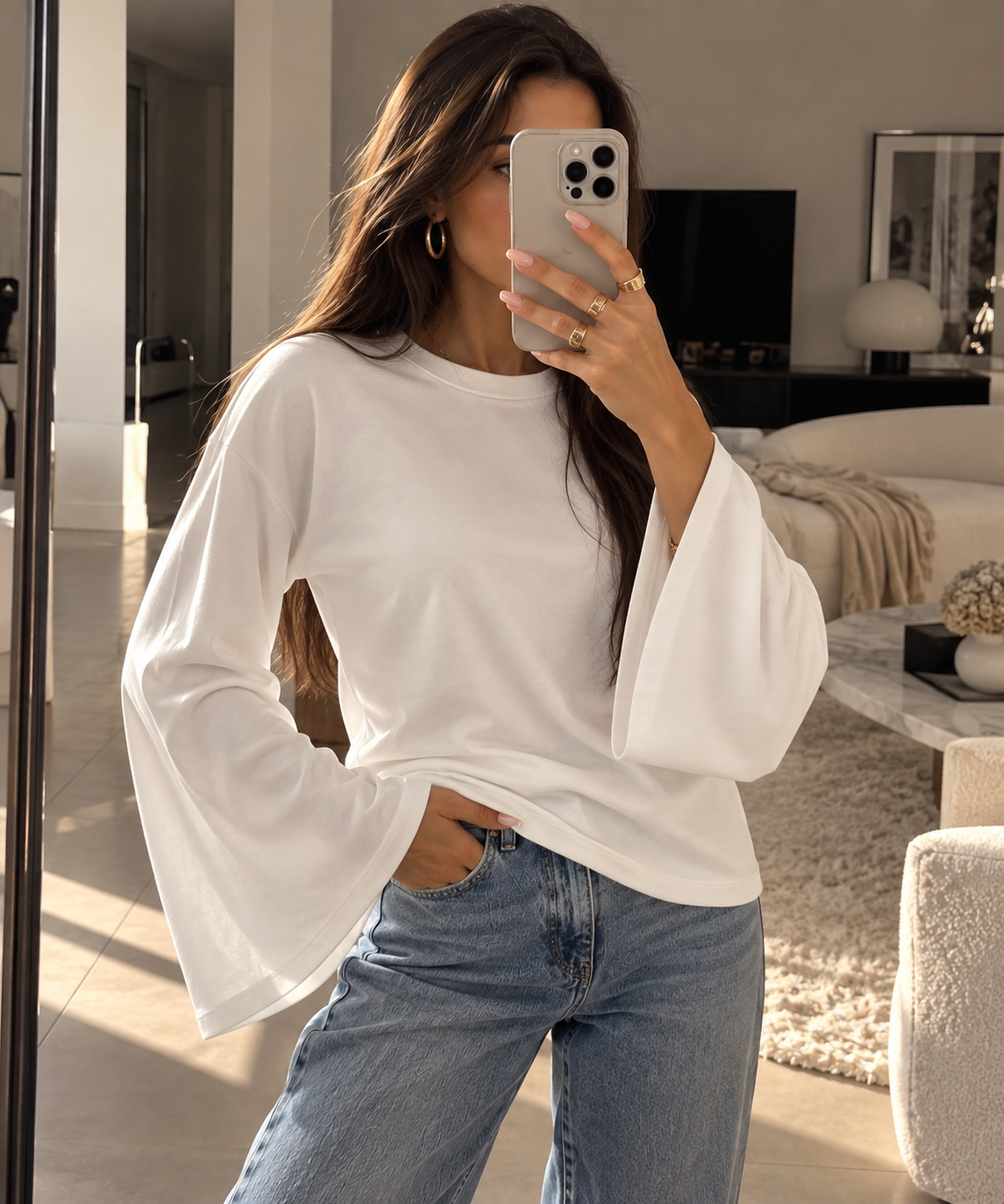 Basic Longsleeve mit ausgestellten Ärmeln