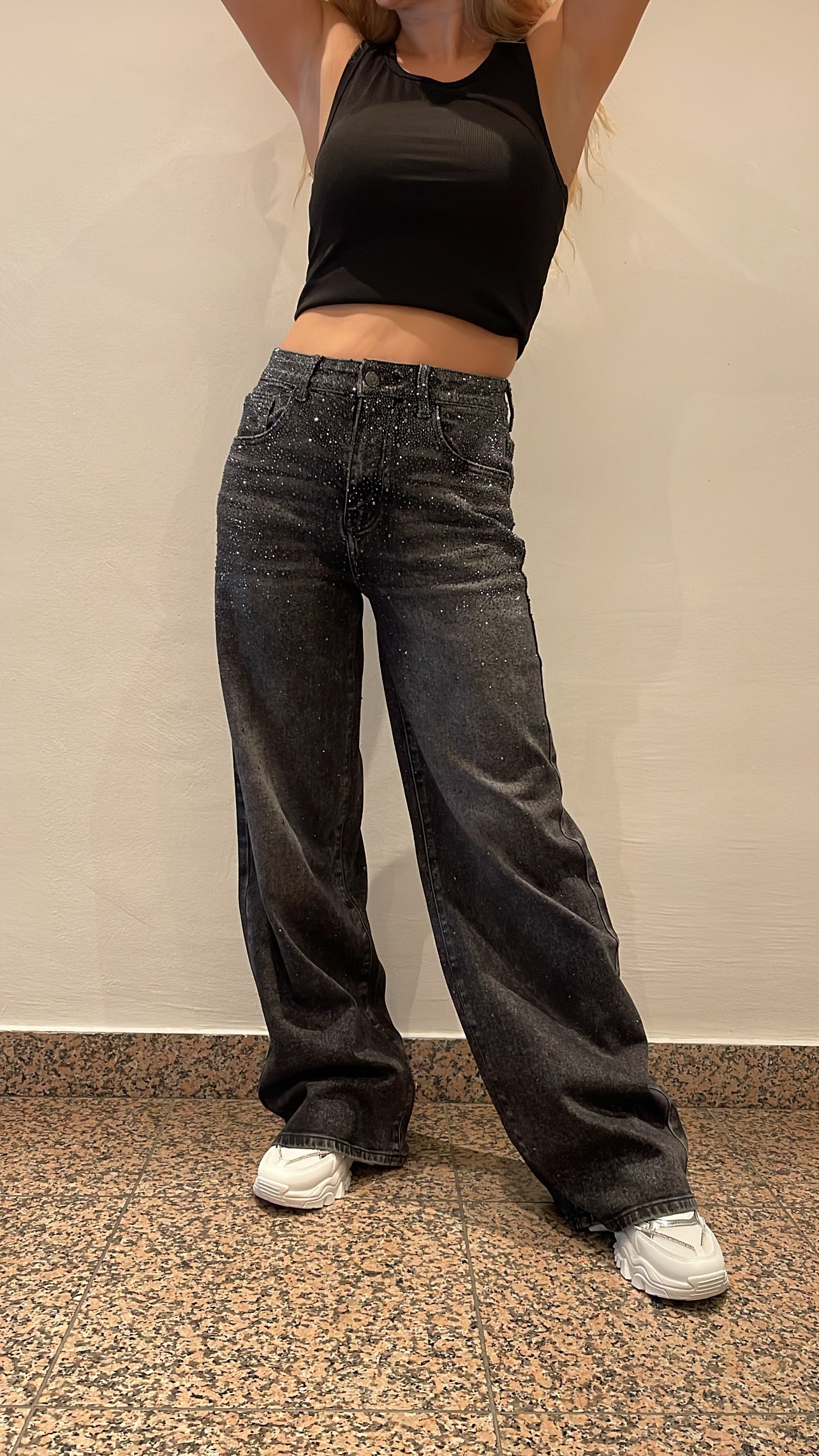 Baggy Style Danity Glitzer Jeans – Wide Leg – Strass Glitter – Sparkly Jeans
