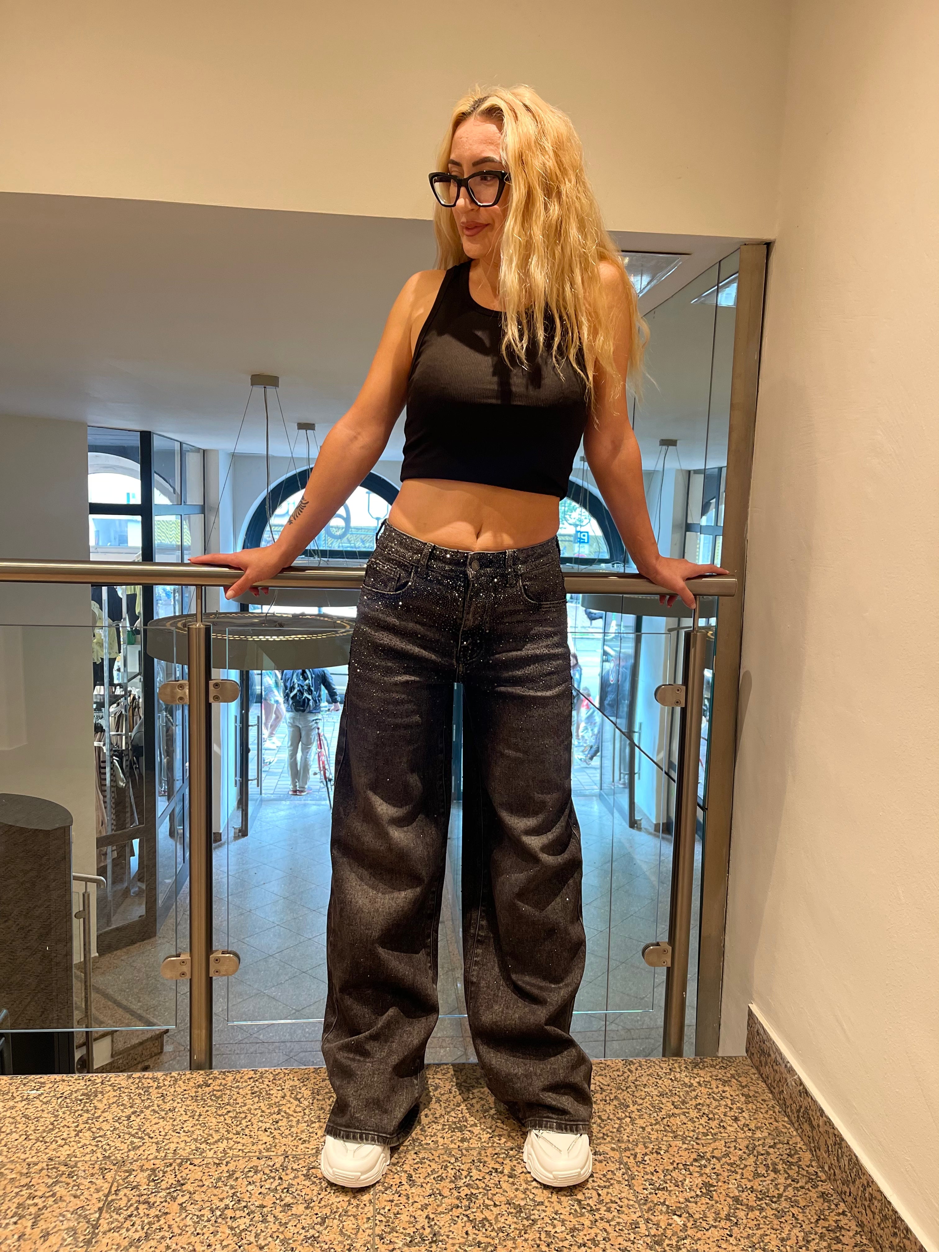 Baggy Style Danity Glitzer Jeans – Wide Leg – Strass Glitter – Sparkly Jeans