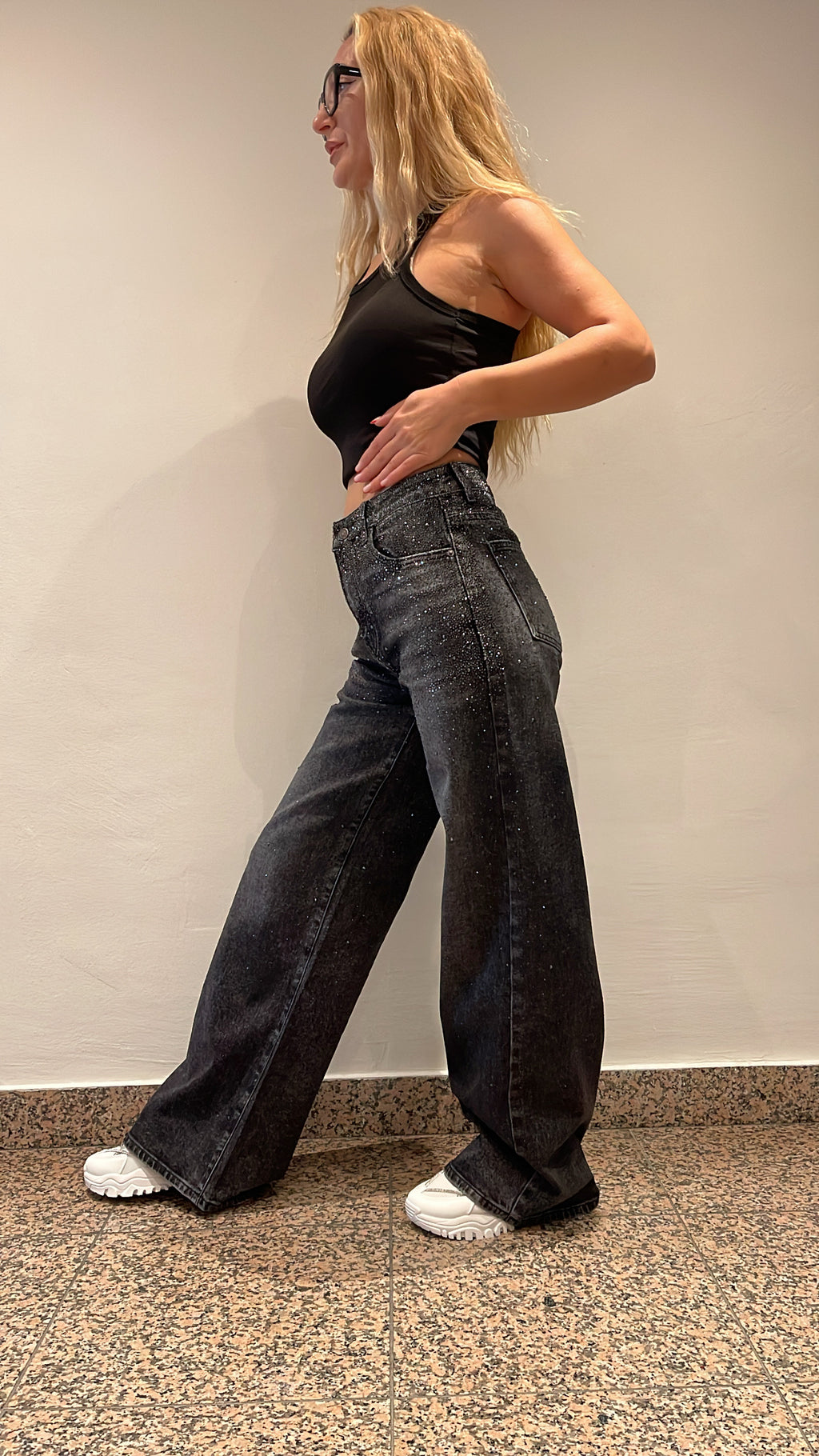 Baggy Style Danity Glitzer Jeans – Wide Leg – Strass Glitter – Sparkly Jeans