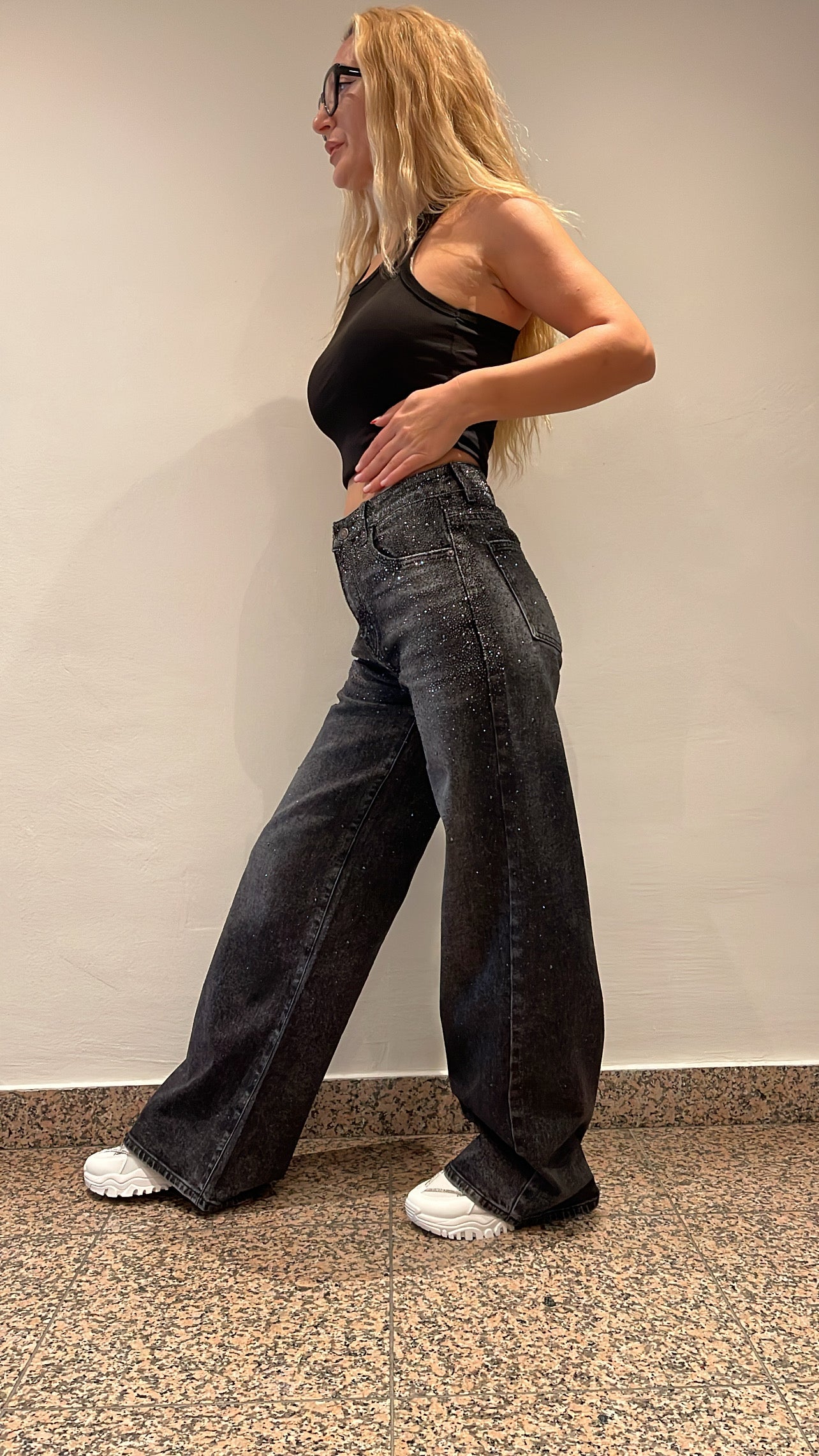 Baggy Style Danity Glitzer Jeans – Wide Leg – Strass Glitter – Sparkly Jeans