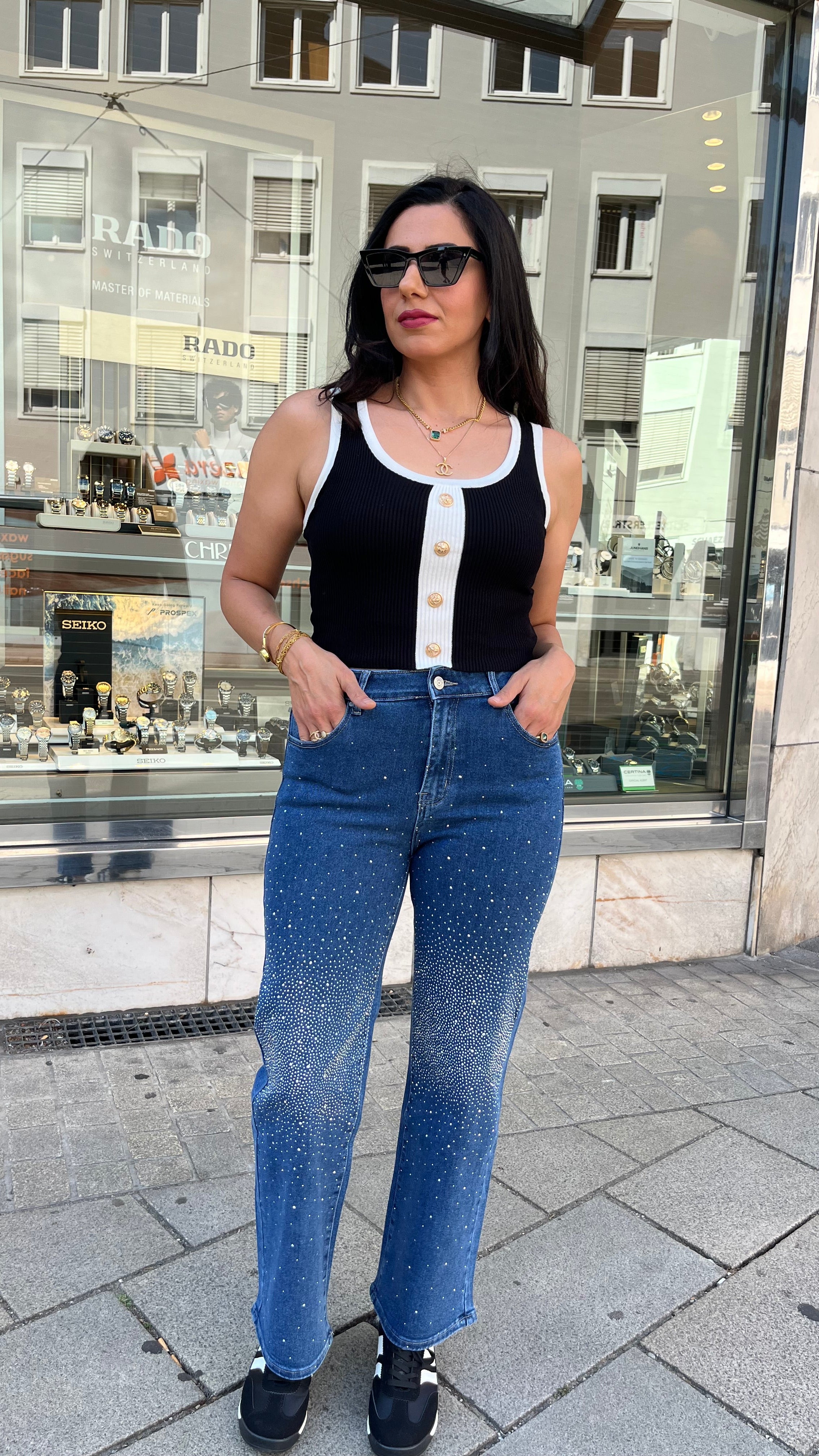 SPARKLY STRAIGHT- LEG JEANS