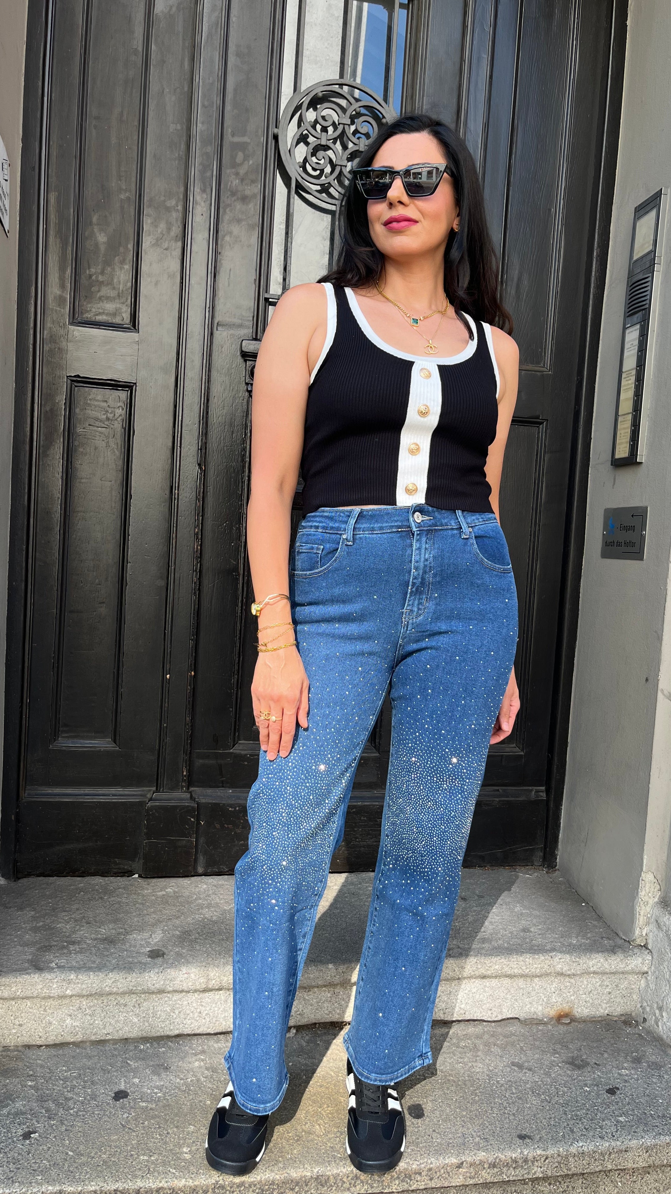 SPARKLY STRAIGHT- LEG JEANS