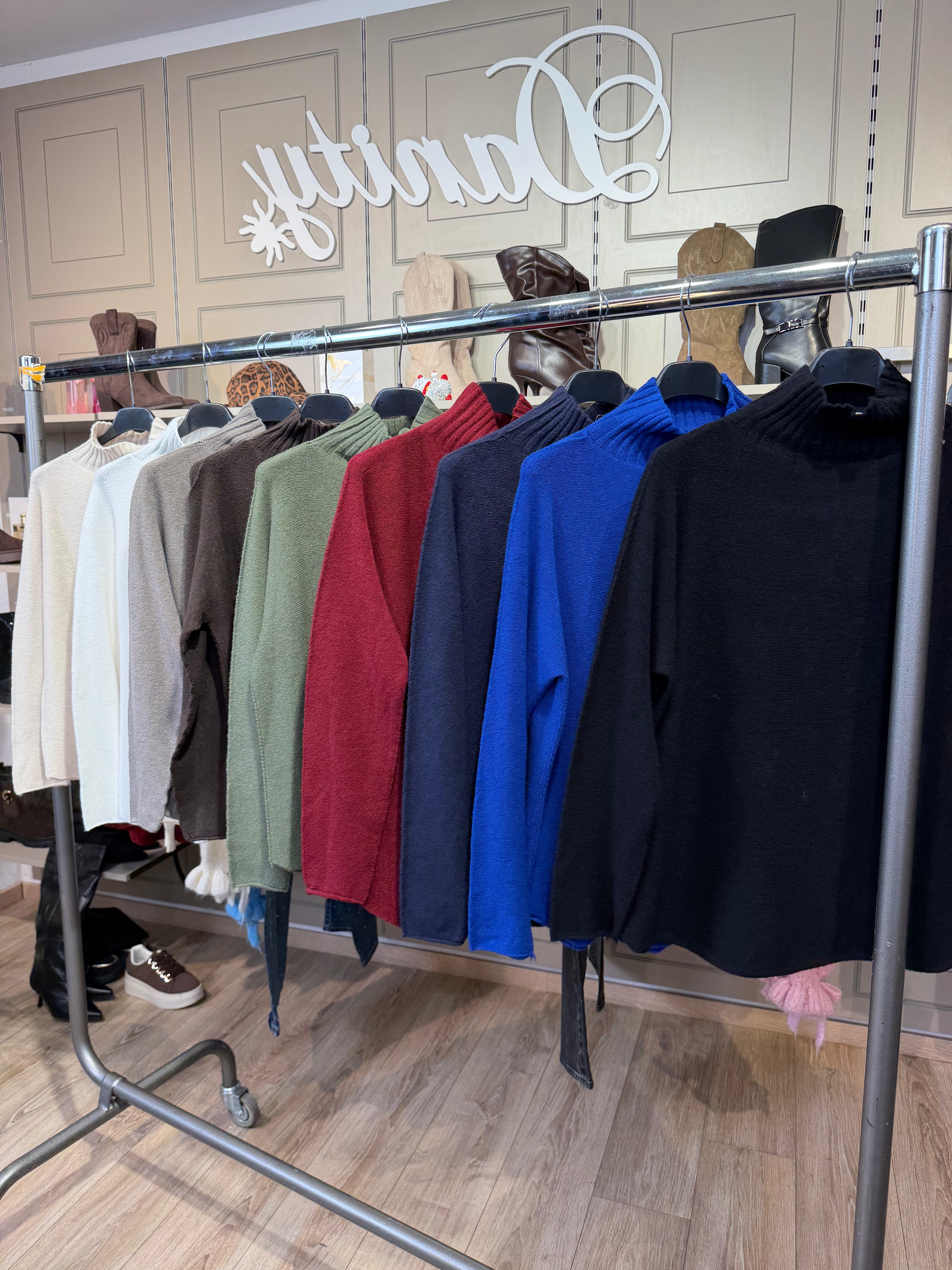 DANITY Damen Strickpullover mit Stehkragen – Made in Italy