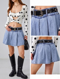 Jeans-Hosenrock mit plissiertem Design & Western-Gürtel