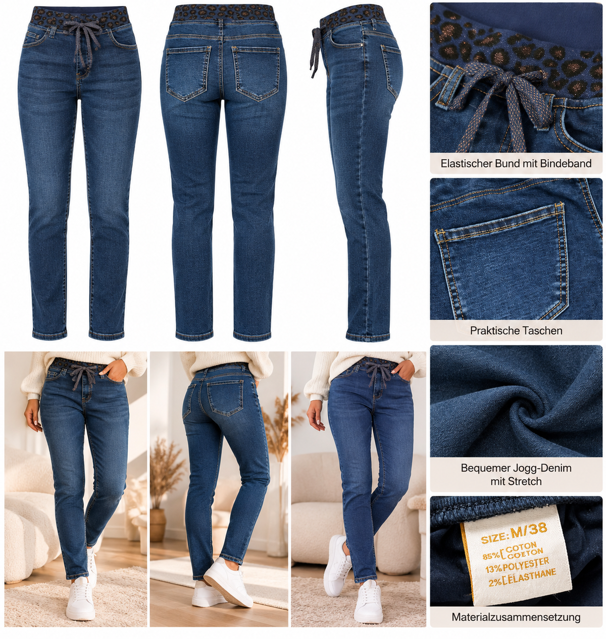 Jogg-Denim Jeans mit Leo-Bund – Dunkelblau