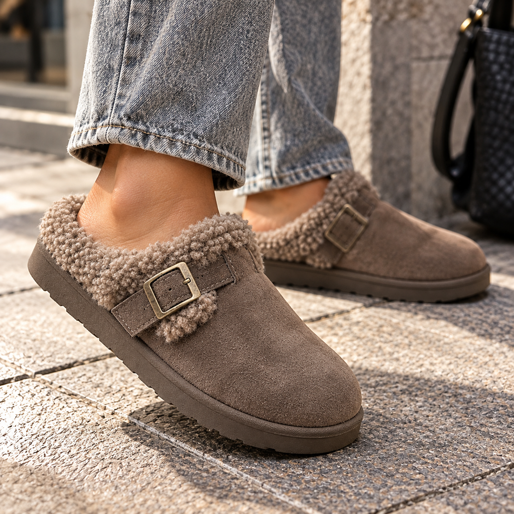 Gefütterter Damen Slipper mit Schnalle