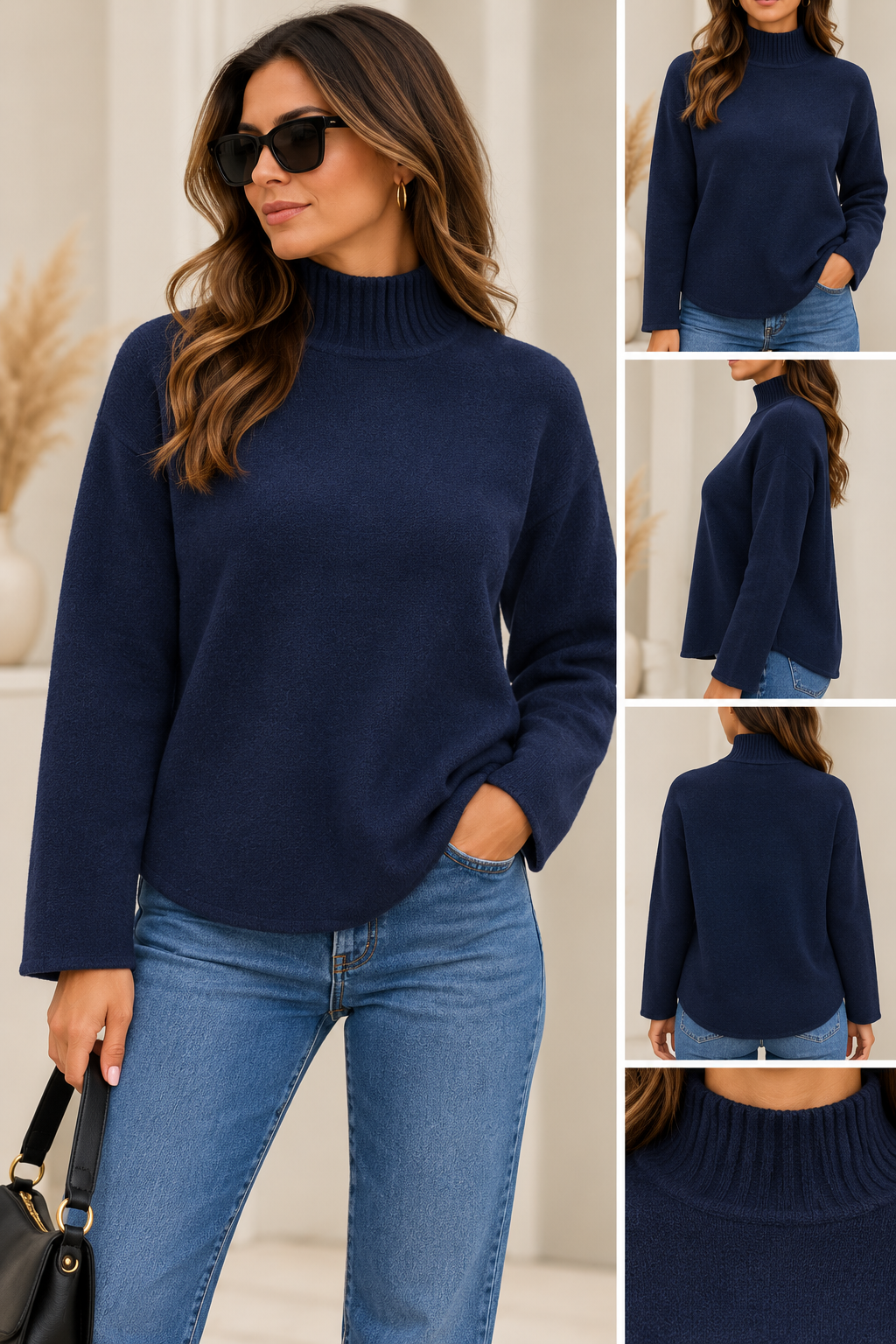DANITY Damen Strickpullover mit Stehkragen – Made in Italy