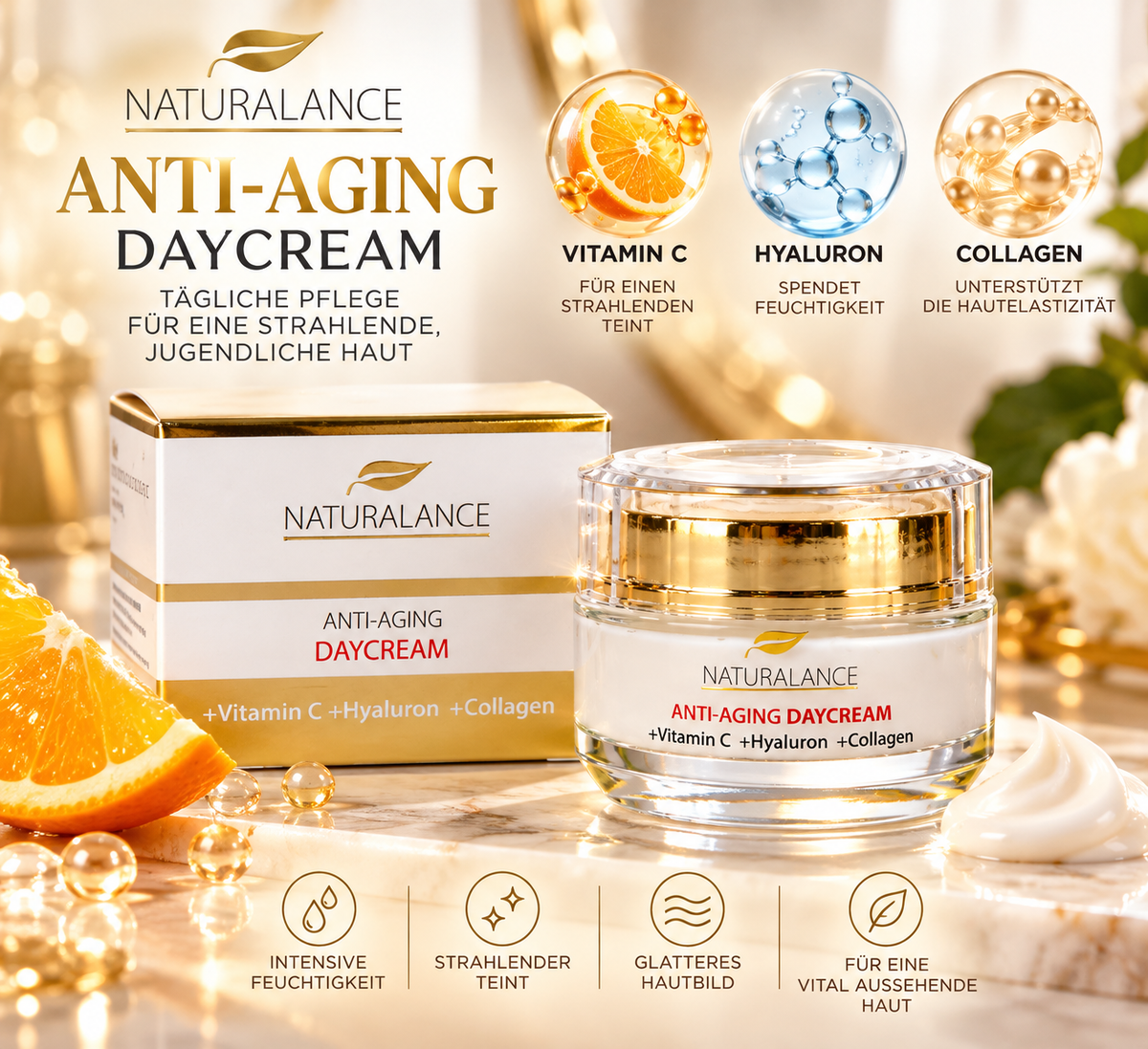 NATURALANCE Anti-Aging Daycream – Vitamin C + Hyaluron + Collagen